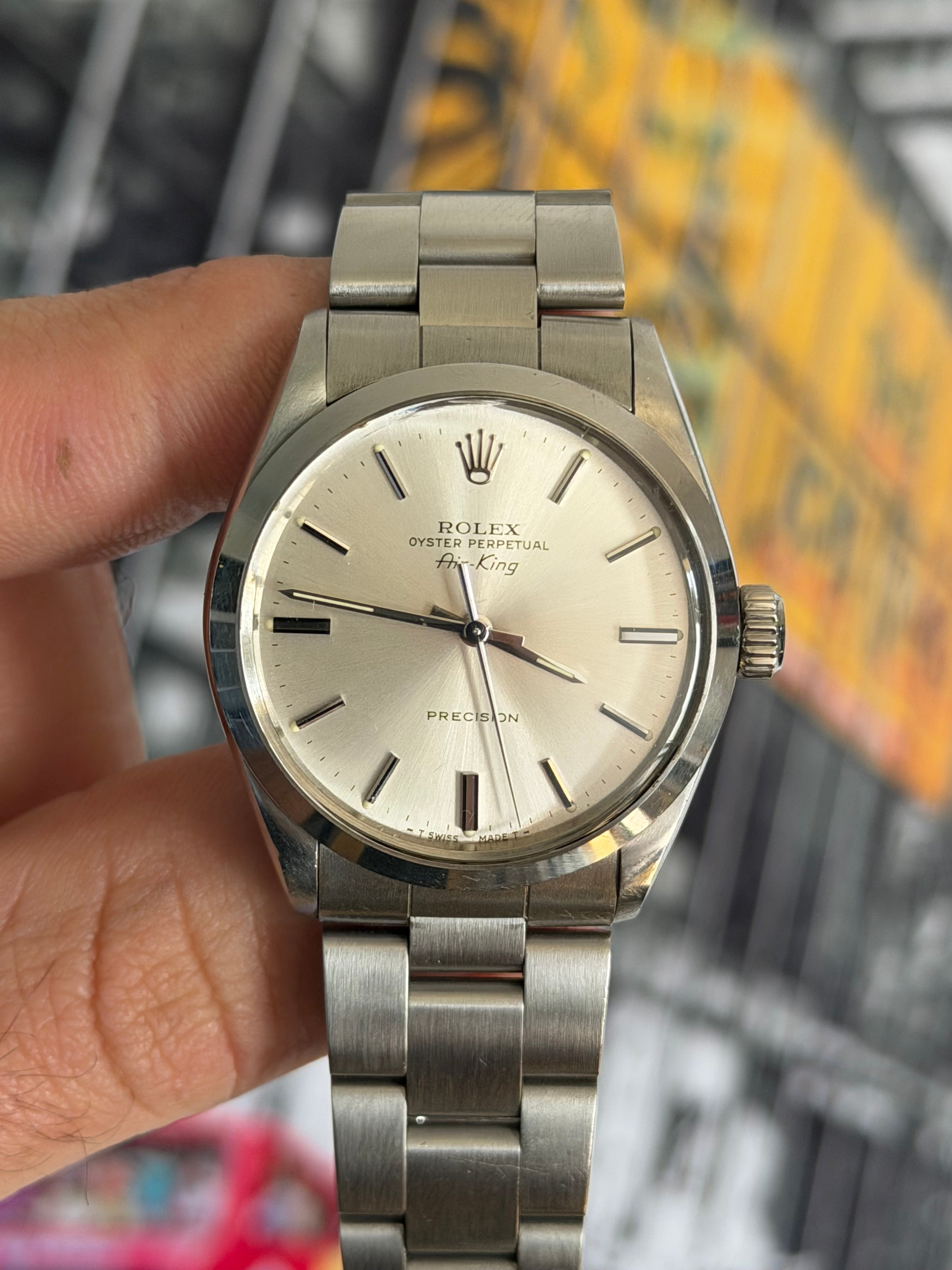 1989 ROLEX AIR-KING, 5500, SILVER PRECISION DIAL, FULL SET, INC GST