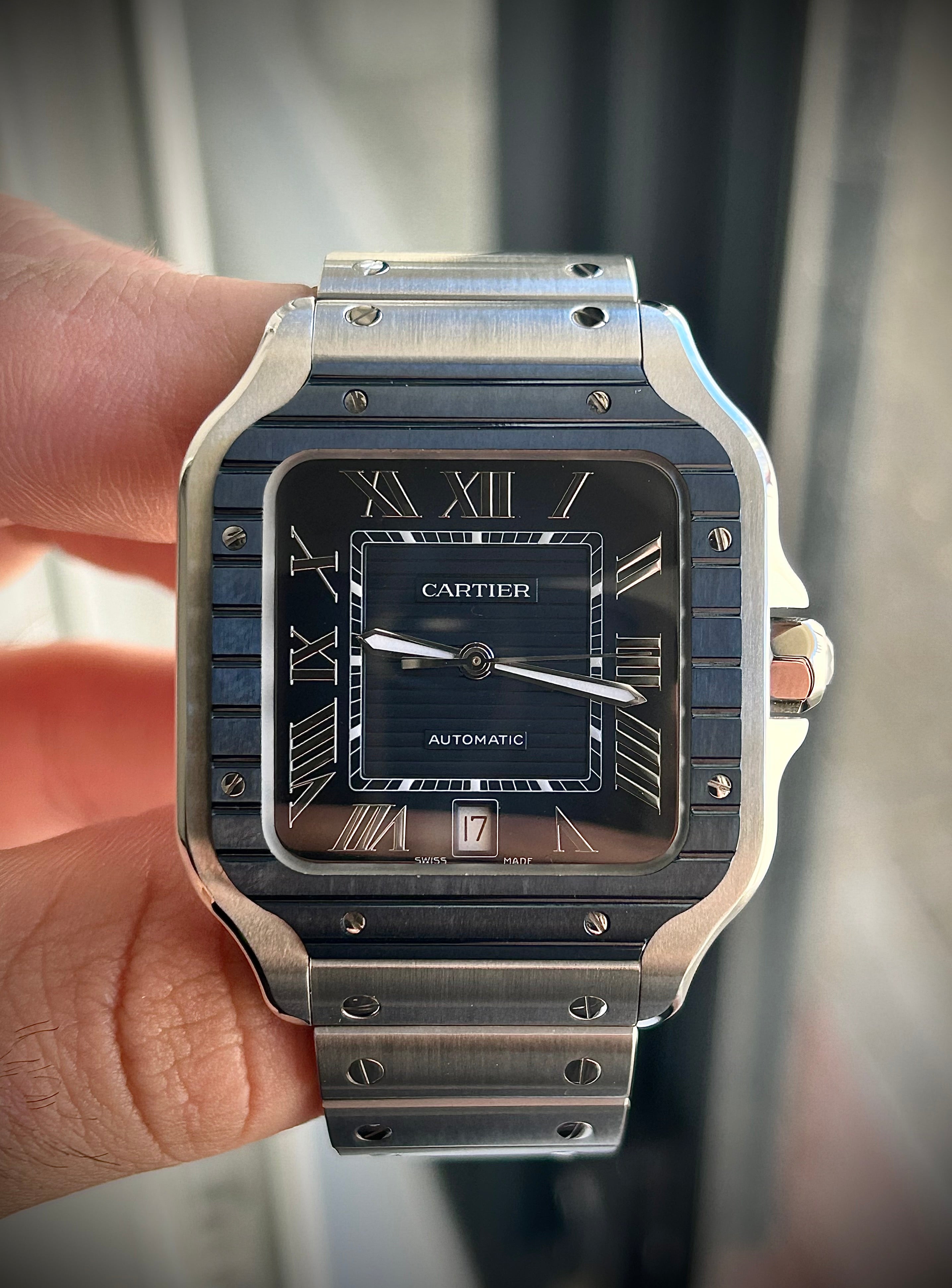 2024 CARTIER SANTOS DE CARTIER LARGE, BLUE PVD, WSSA0048, FULL SET, INC GST