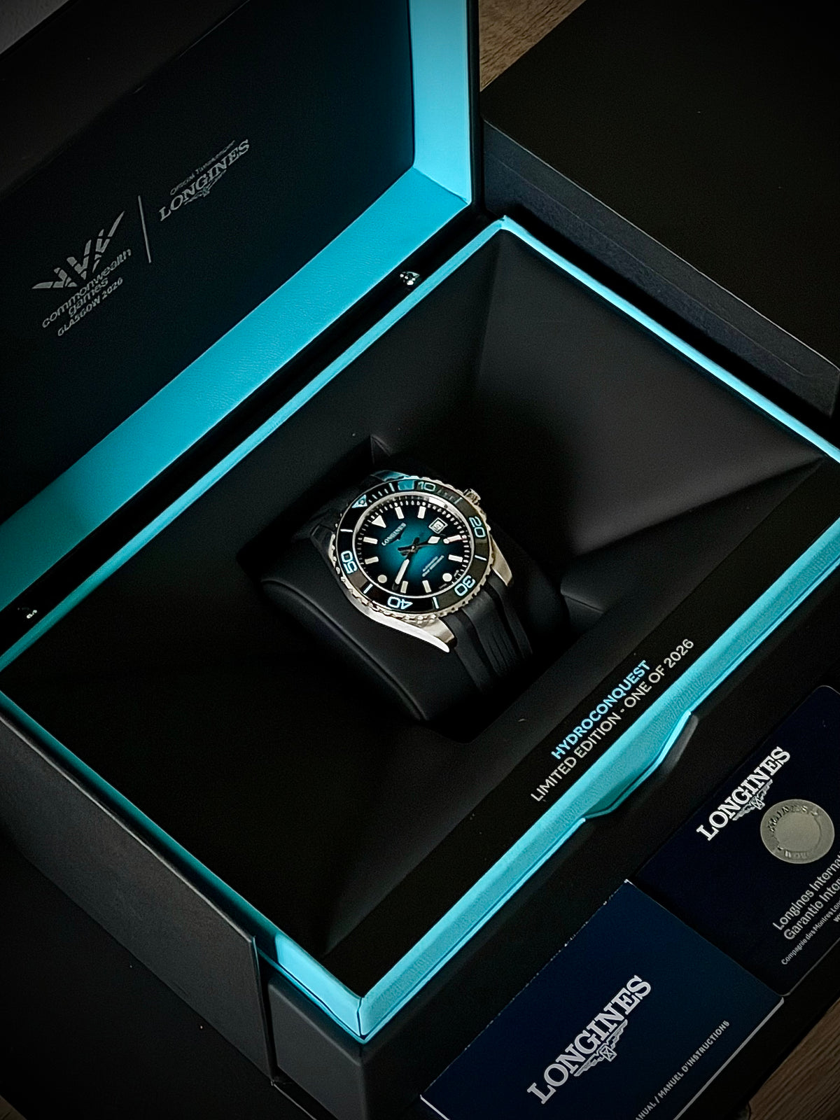 2026 LONGINES HYDROCONQUEST COMMONWEALTH GAMES LIMITED EDITION, L3.788.4.09.9, 42MM, AS NEW, FULL SET, INC GST
