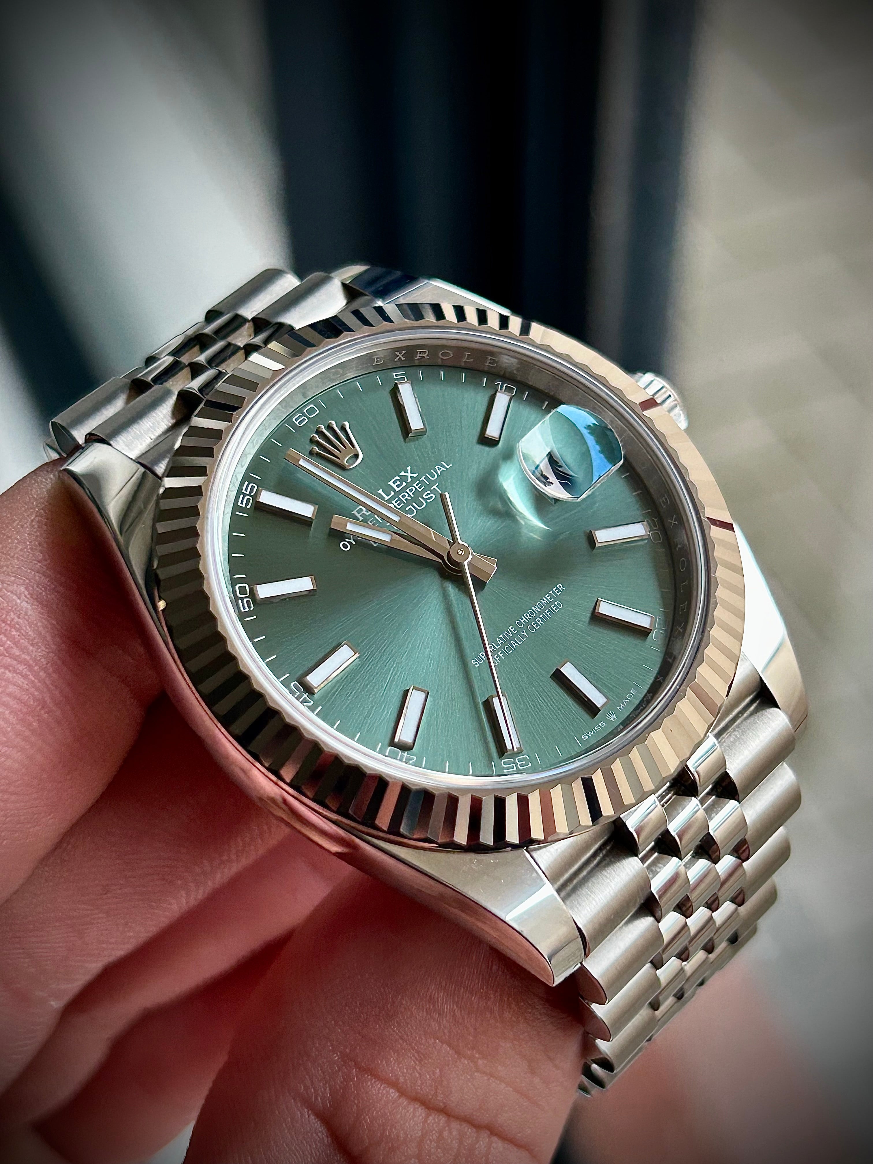 2022 ROLEX DATEJUST 41, MINT GREEN, 126334, FULL SET, INC GST