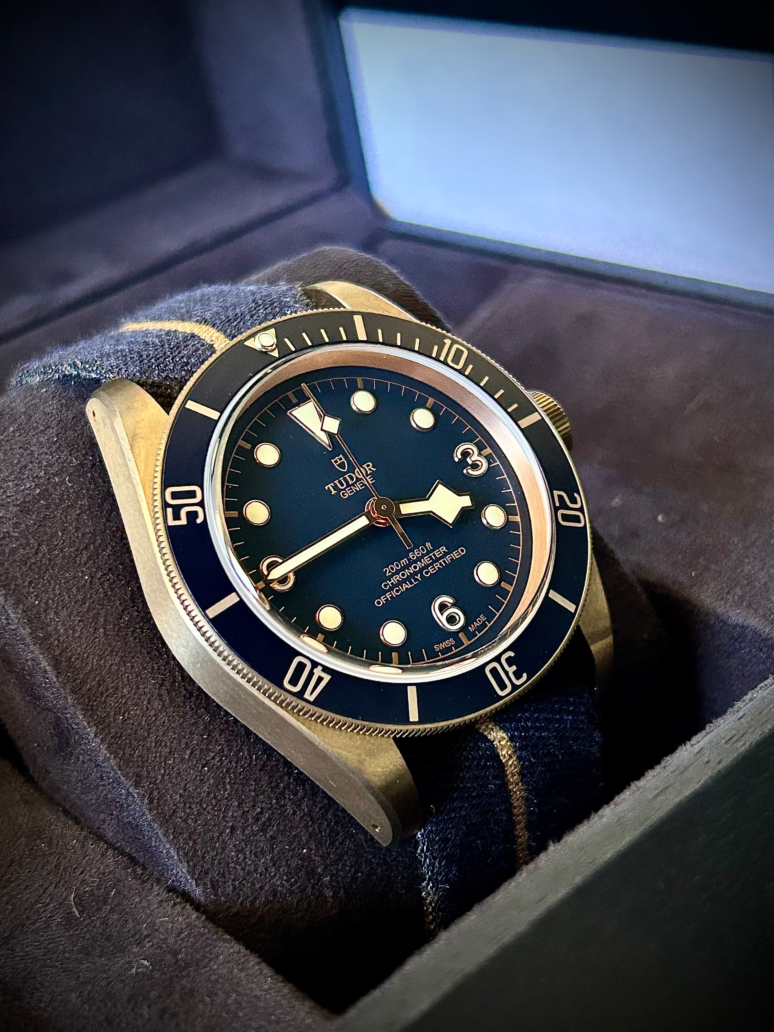 2018 TUDOR BLACK BAY BRONZE, BUCHERER BLUE, 79250BB, FULL SET, INC GST