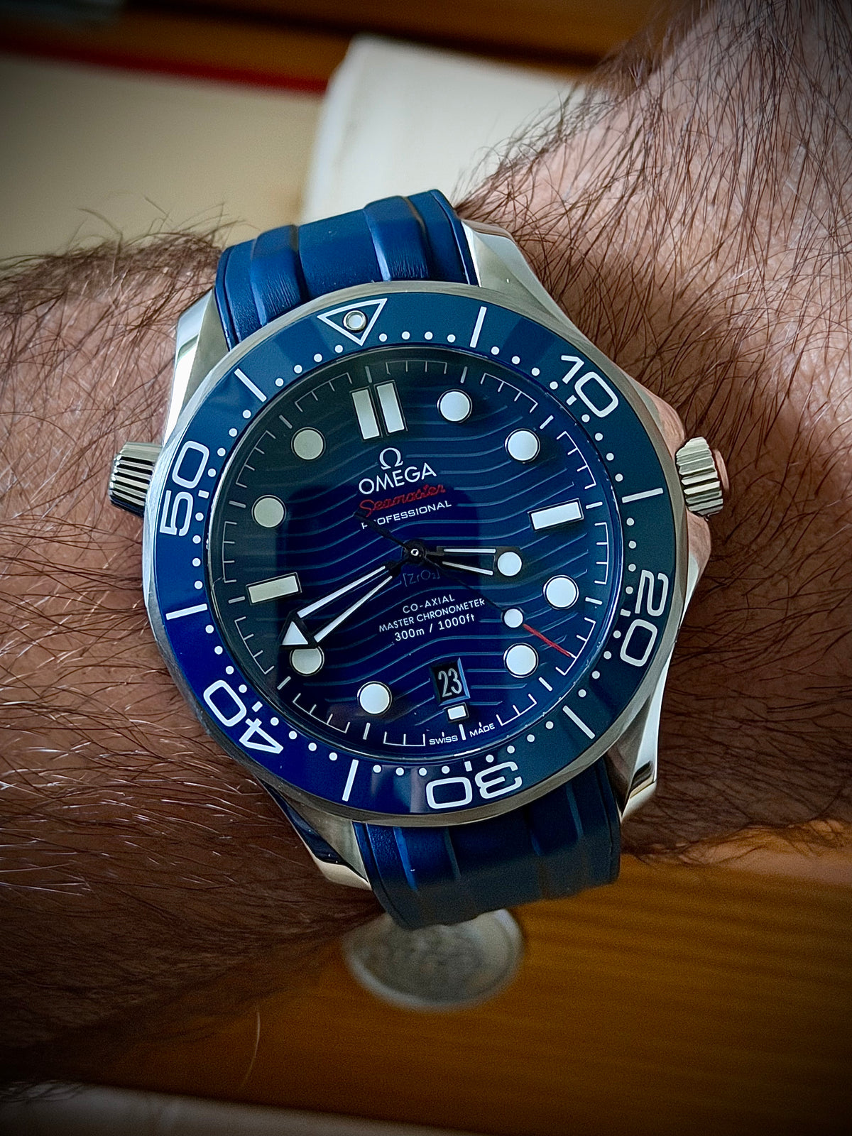 2024 OMEGA SEAMASTER DIVER 300M, 210.32.42.20.03.001, BLUE DIAL, BLUE RUBBER STRAP, FULL SET, INC GST