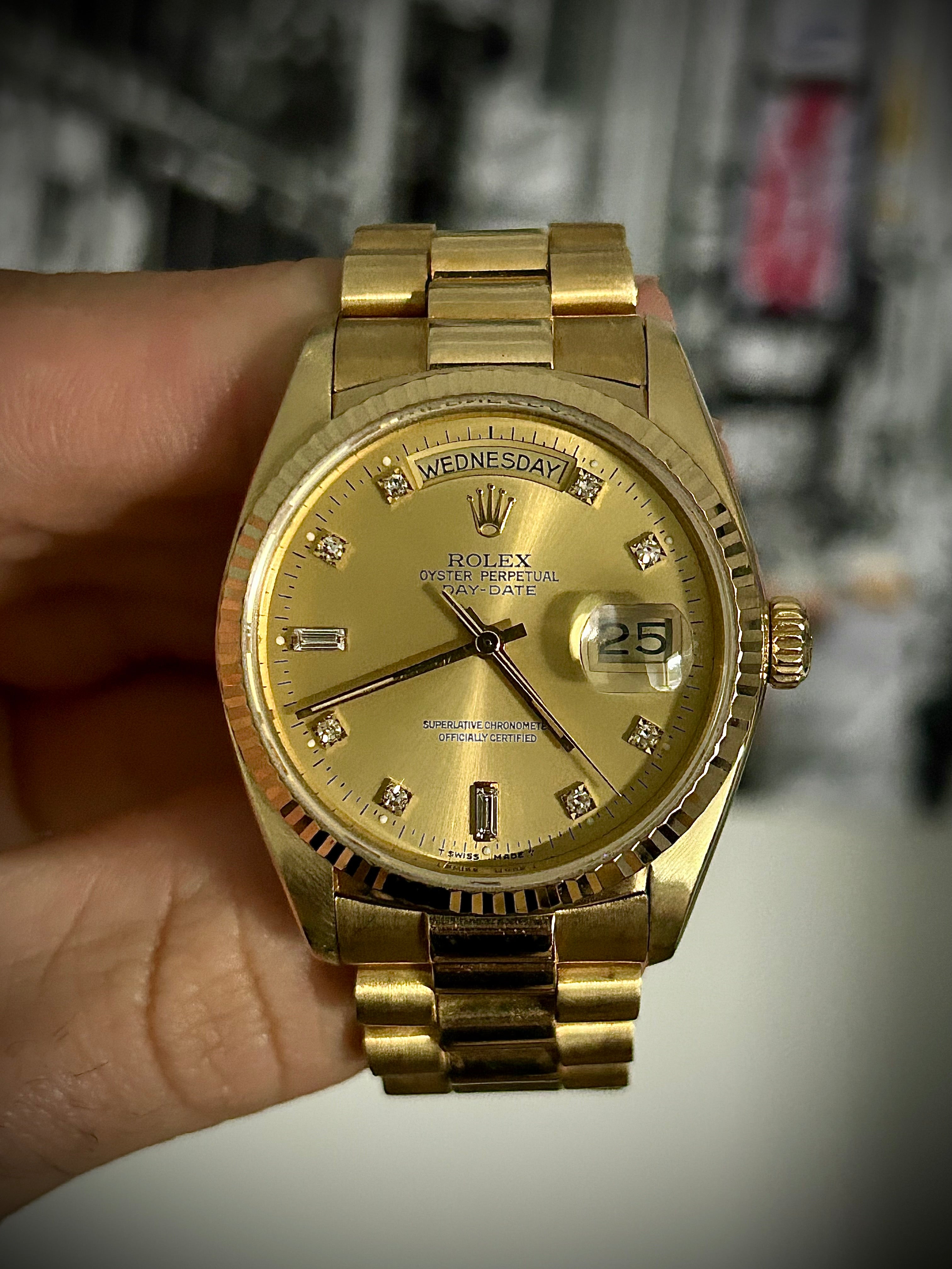 1990 ROLEX DAY-DATE, 18038, DIAMOND DIAL, WATCH ONLY, GST