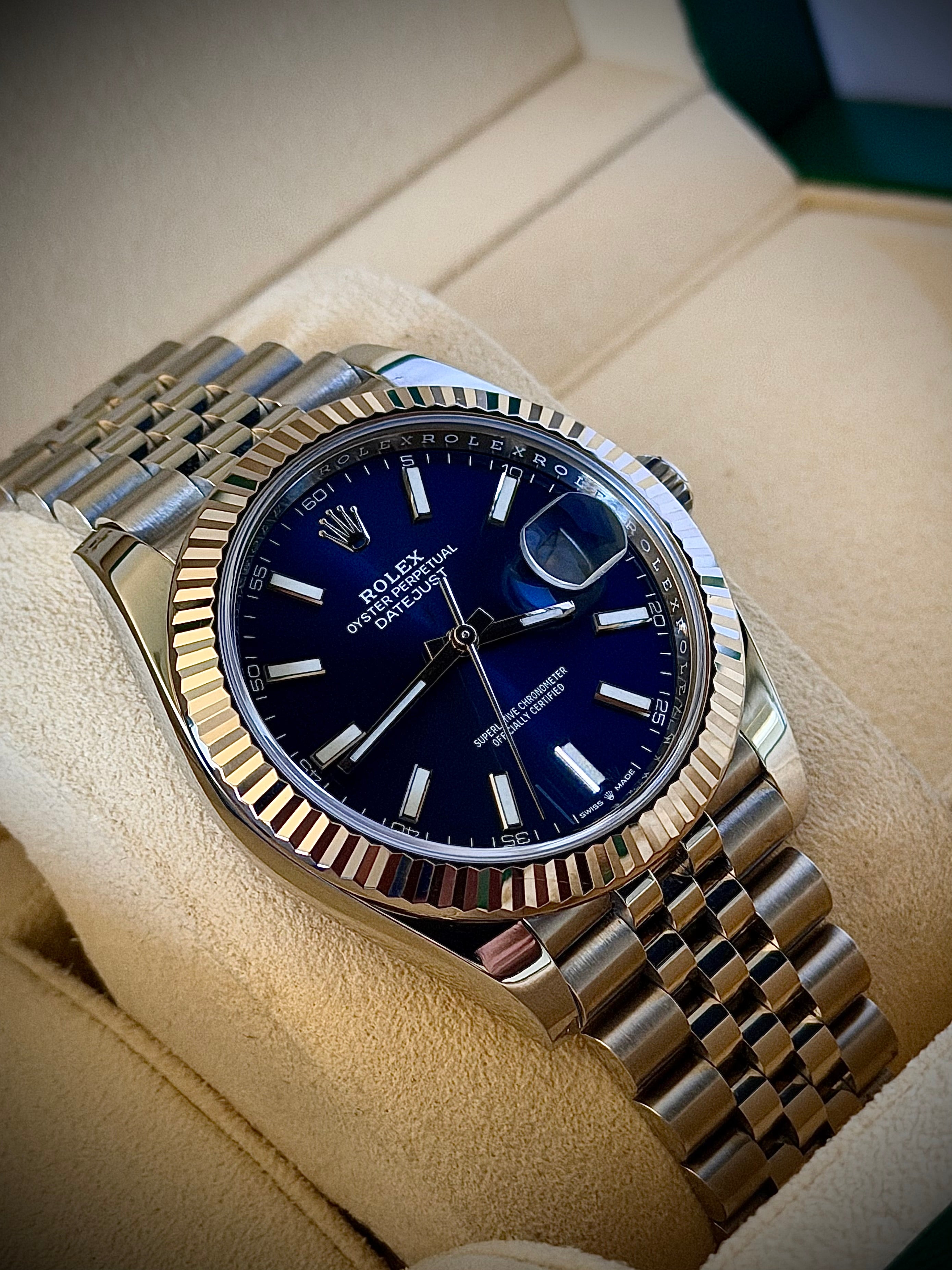 2019 ROLEX DATEJUST 41, BLUE DIAL, FLUTED BEZEL, JUBILEE BRACELET, ORIGINAL INVOICE, 2025 RSC SERVICE, FULL SET, INC GST