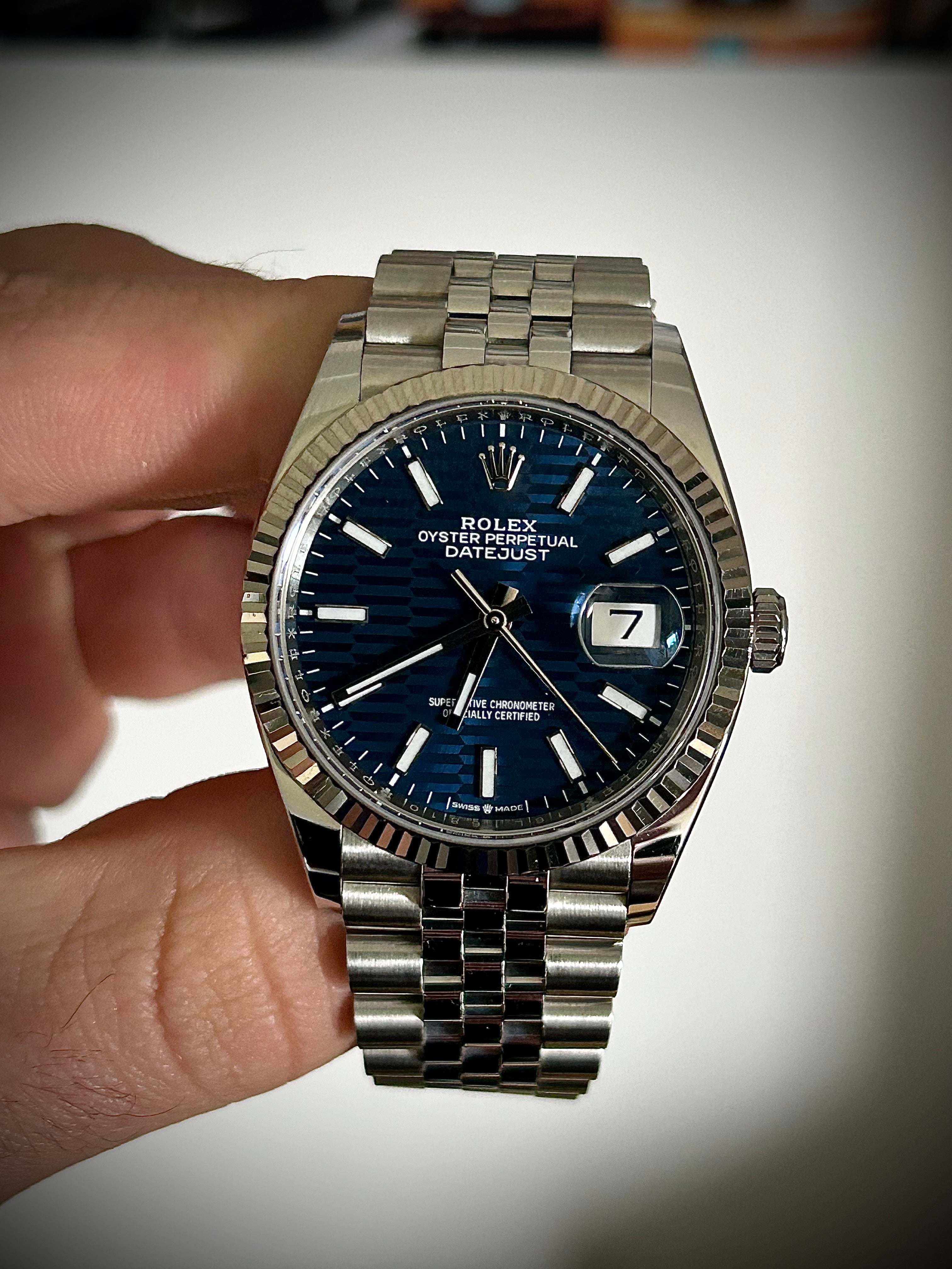 2022 ROLEX DATEJUST 36, 126234, BLUE MOTIF DIAL, FULL SET, INC GST