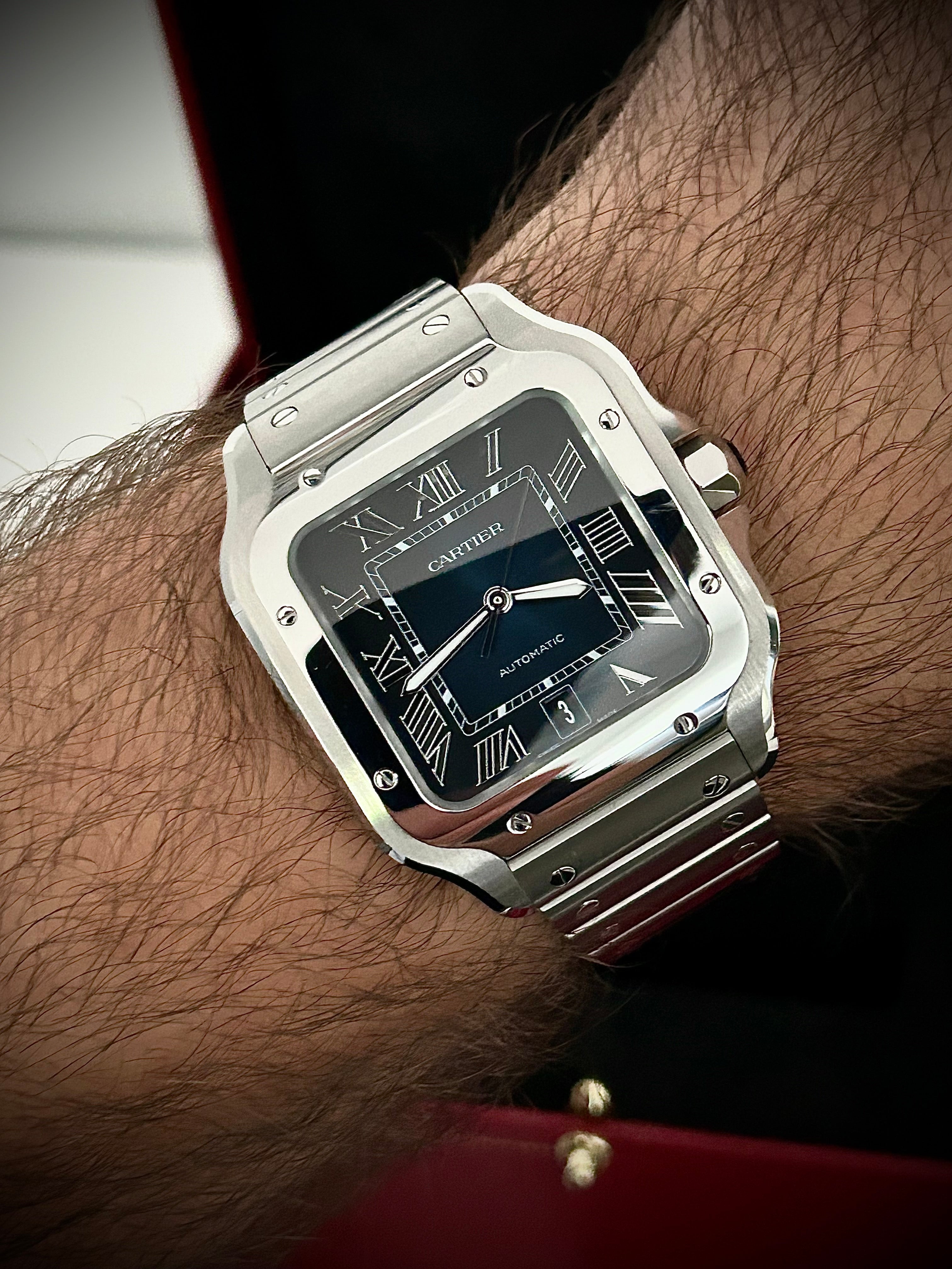 2022 CARTIER SANTOS DE CARTIER LARGE, BLUE DIAL, WSSA0030, FULL SET, INC GST