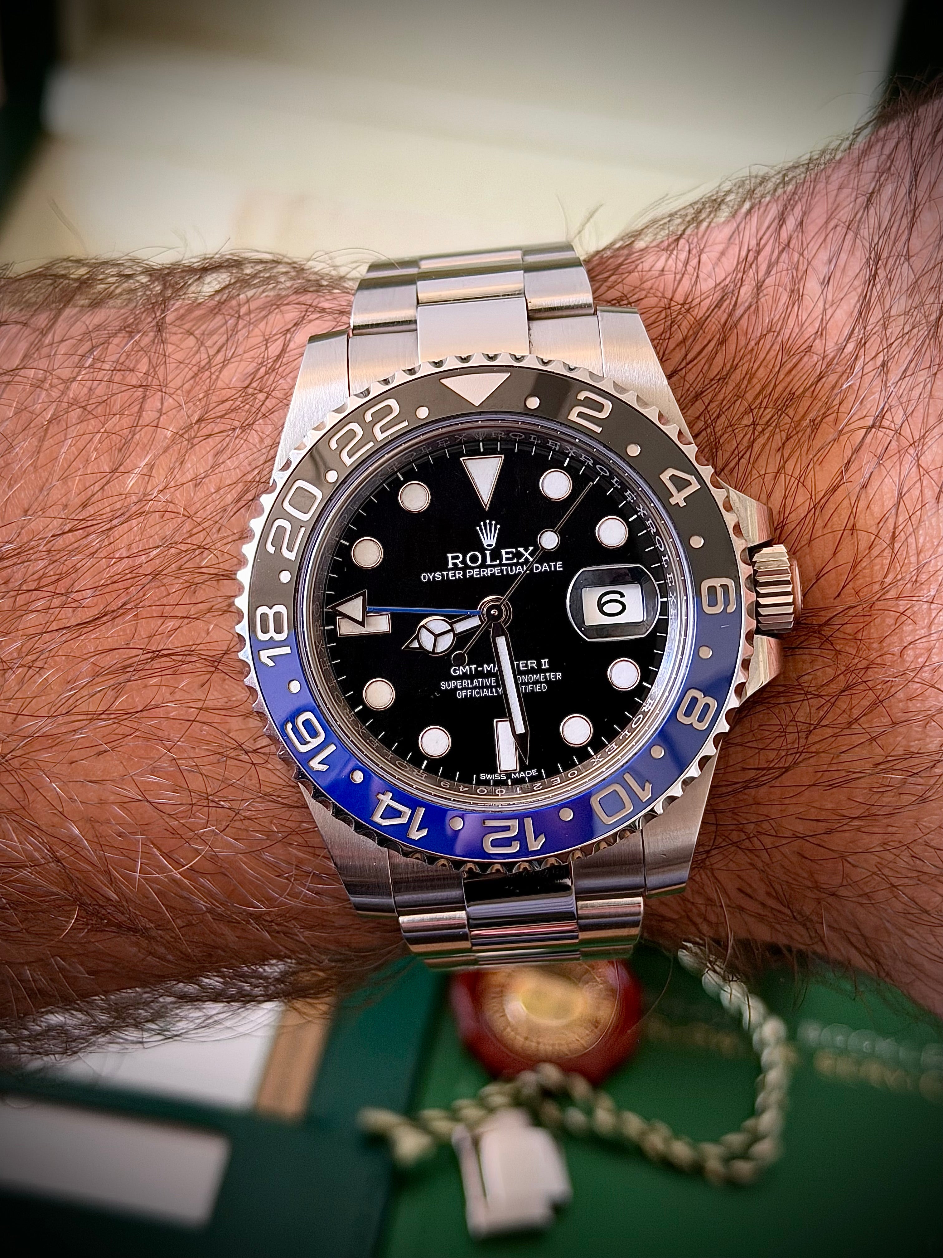 2015 ROLEX GMT MASTER II, BATMAN, 116710BLNR, BOX AND PAPERS, INC GST