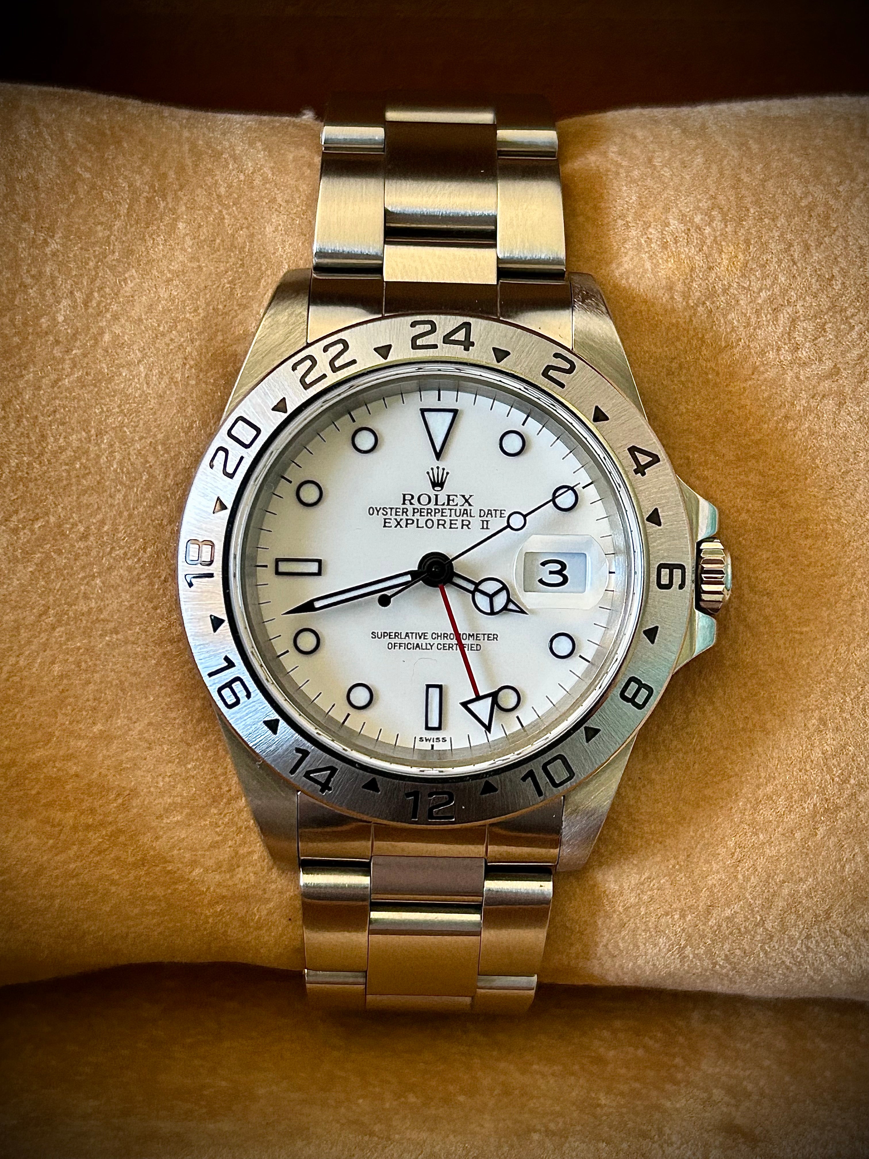 1999 ROLEX EXPLORER II “POLAR”, “SWISS ONLY”, 16570, FULL SET, INC GST