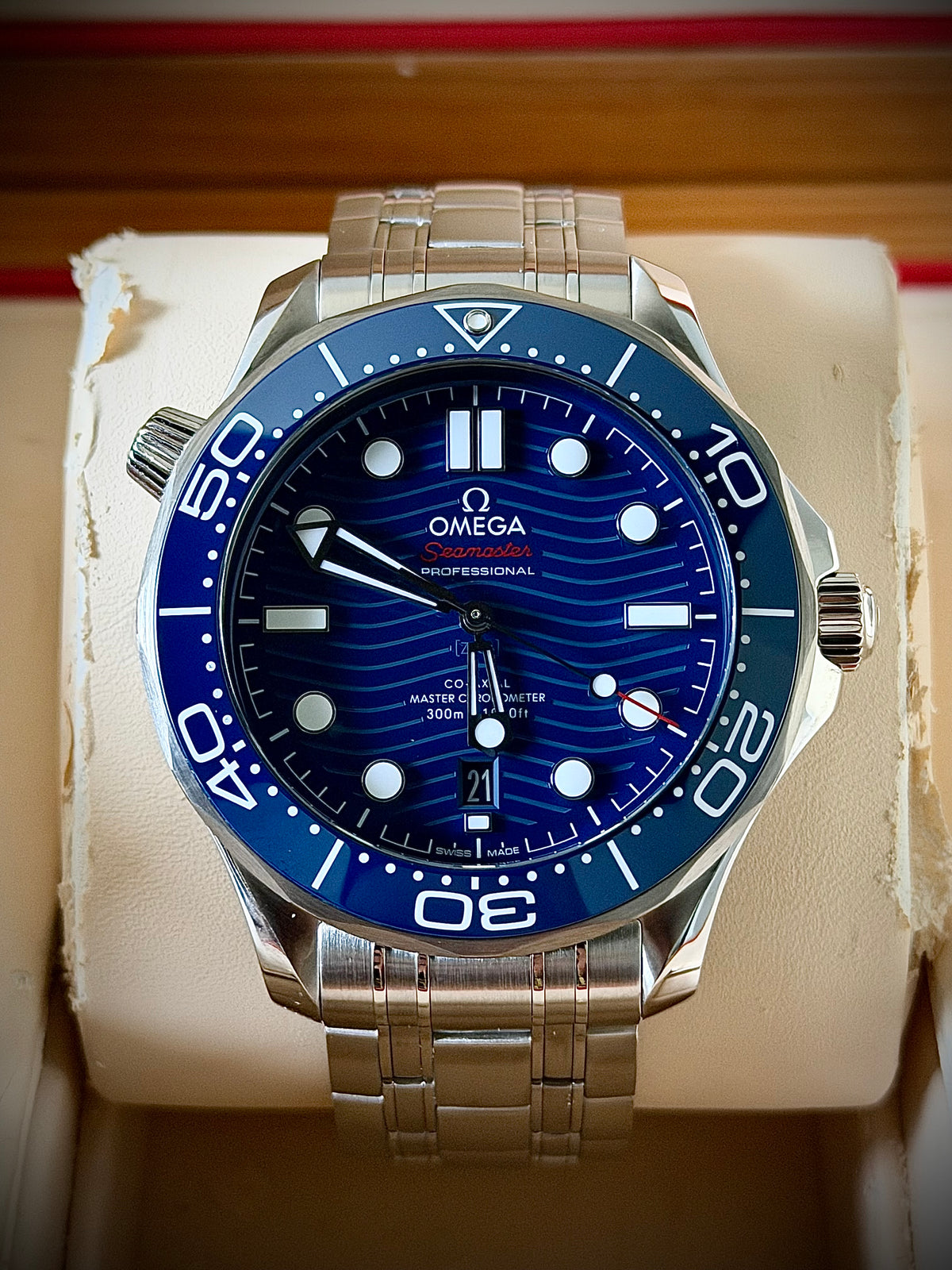 2024 OMEGA SEAMASTER DIVER 300M, 210.30.42.20.03.001, BLUE DIAL, STEEL BRACELET, FULL SET, INC GST