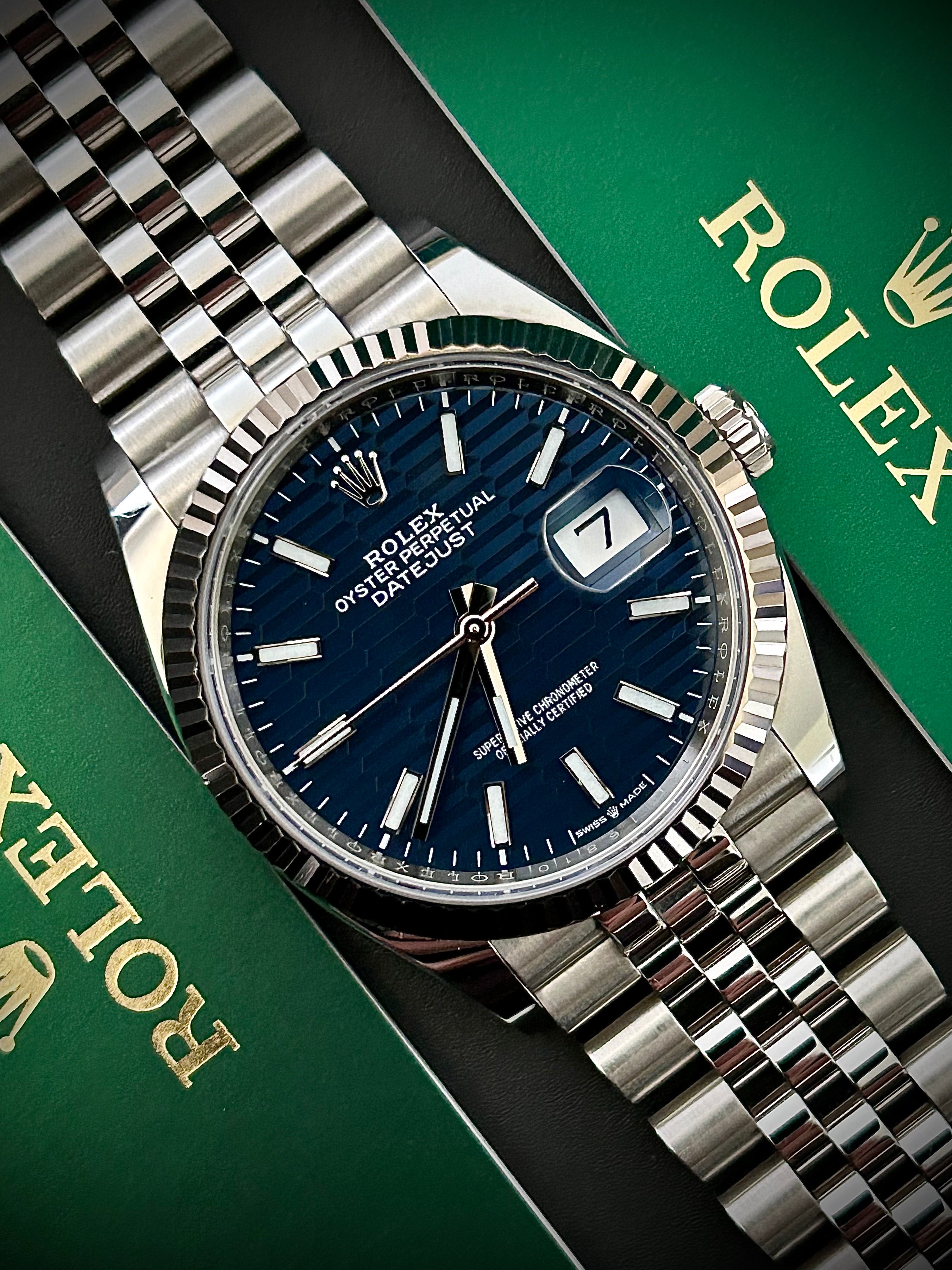 2022 ROLEX DATEJUST 36, 126234, BLUE MOTIF DIAL, FULL SET, INC GST