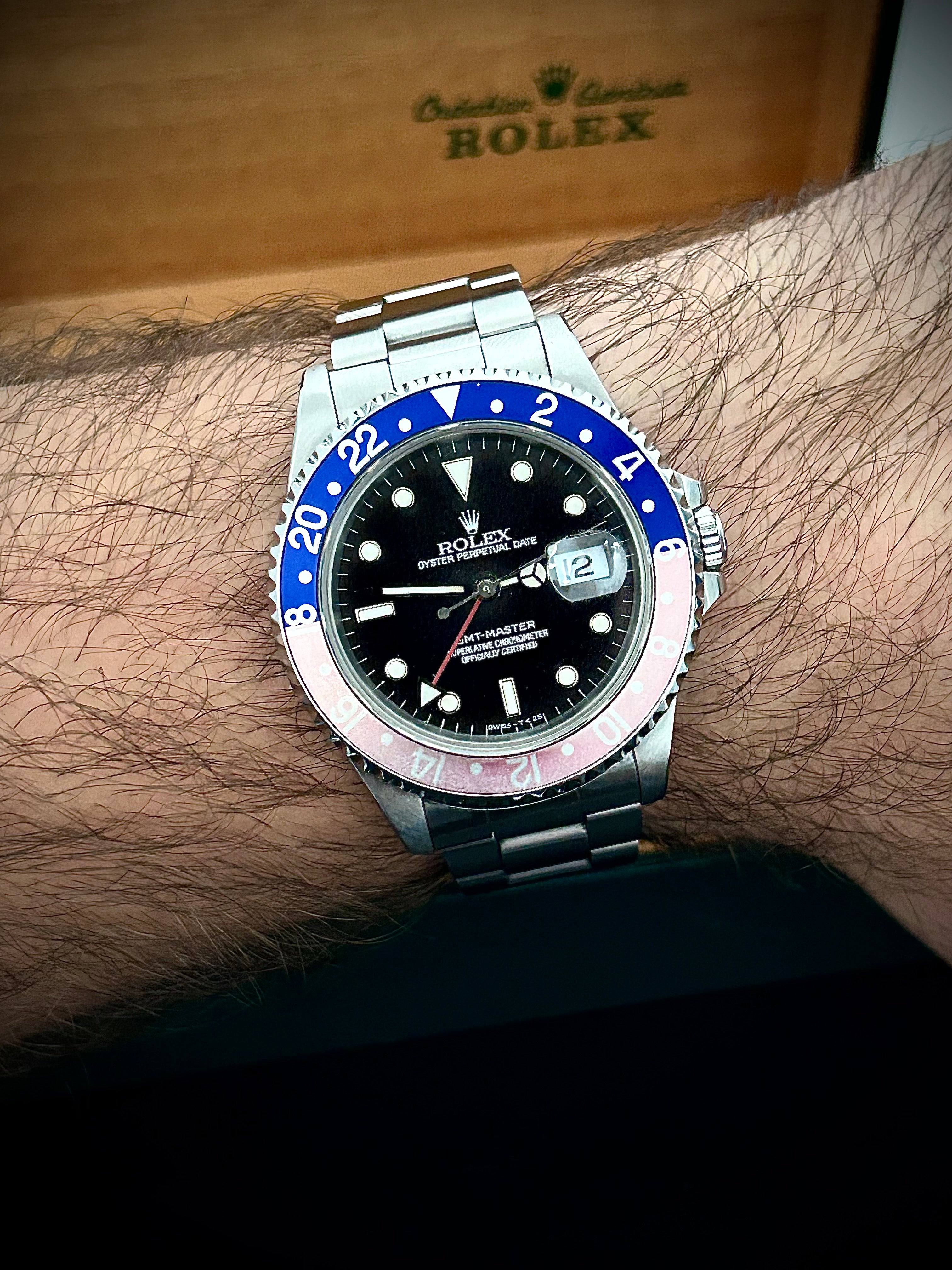 1991 ROLEX GMT MASTER, FADED PEPSI, 16700, WATCH AND BOX INC GST
