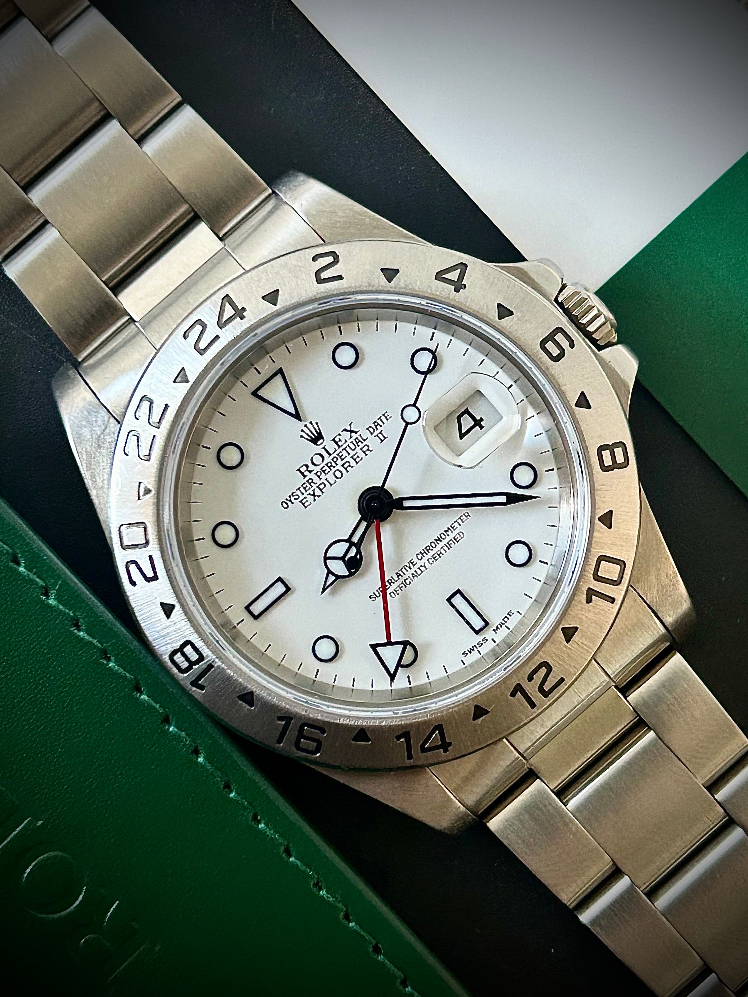 1999 ROLEX EXPLORER II “POLAR” 16570, WATCH AND SERVICE BOX WITH RSC INC GST