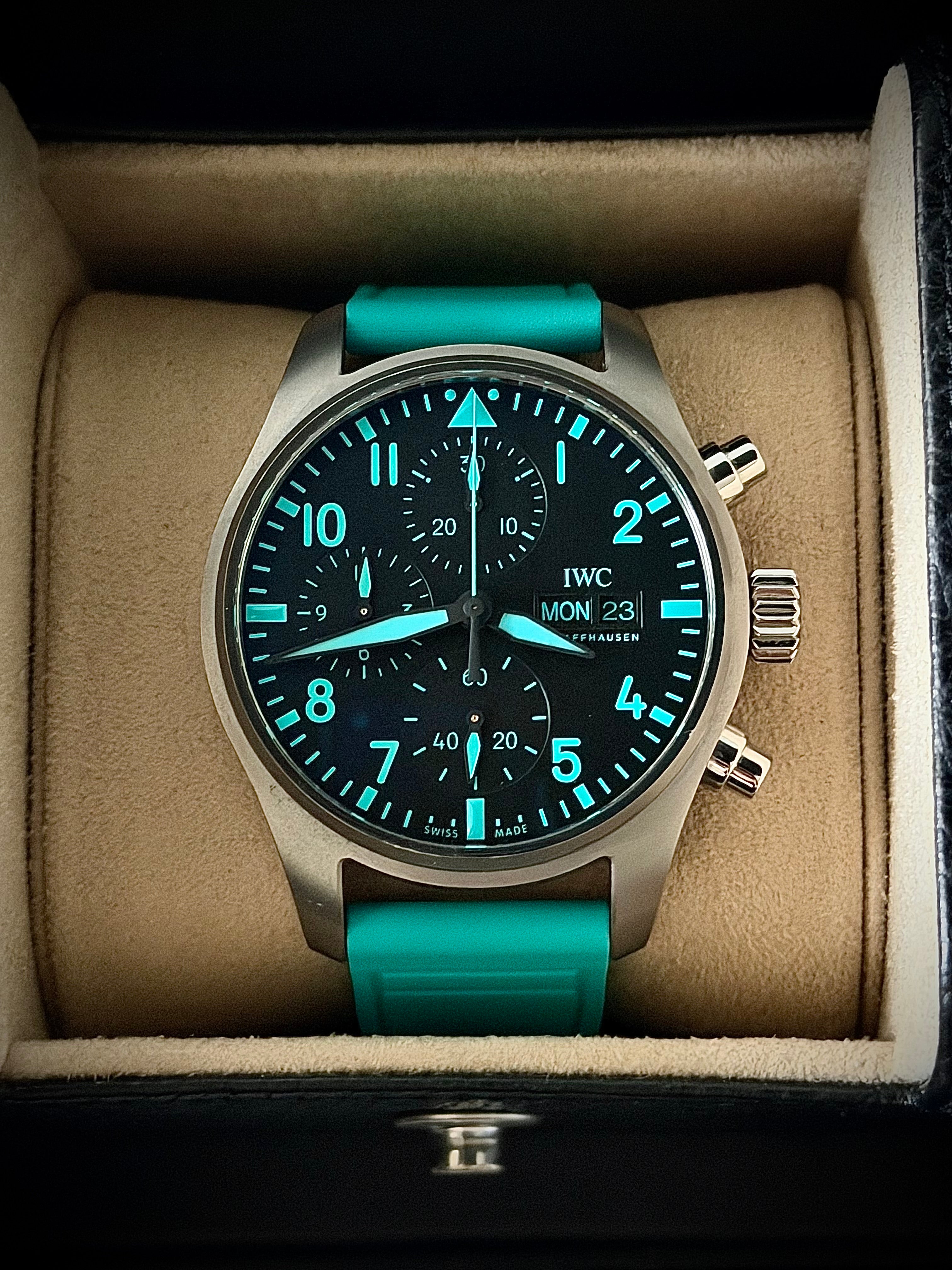 2022 IWC PILOTS WATCH CHRONOGRAPH “MERCEDES-AMG PETRONAS FORMULA ONE TEAM” IW388108, FULL SET, INC GST