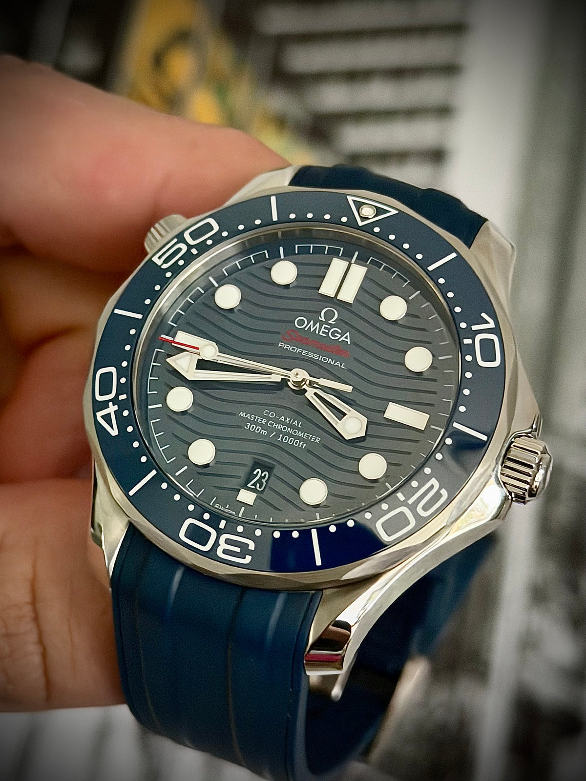 2024 OMEGA SEAMASTER DIVER 300M, 210.32.42.20.03.001, BLUE DIAL, BLUE RUBBER STRAP, FULL SET, INC GST