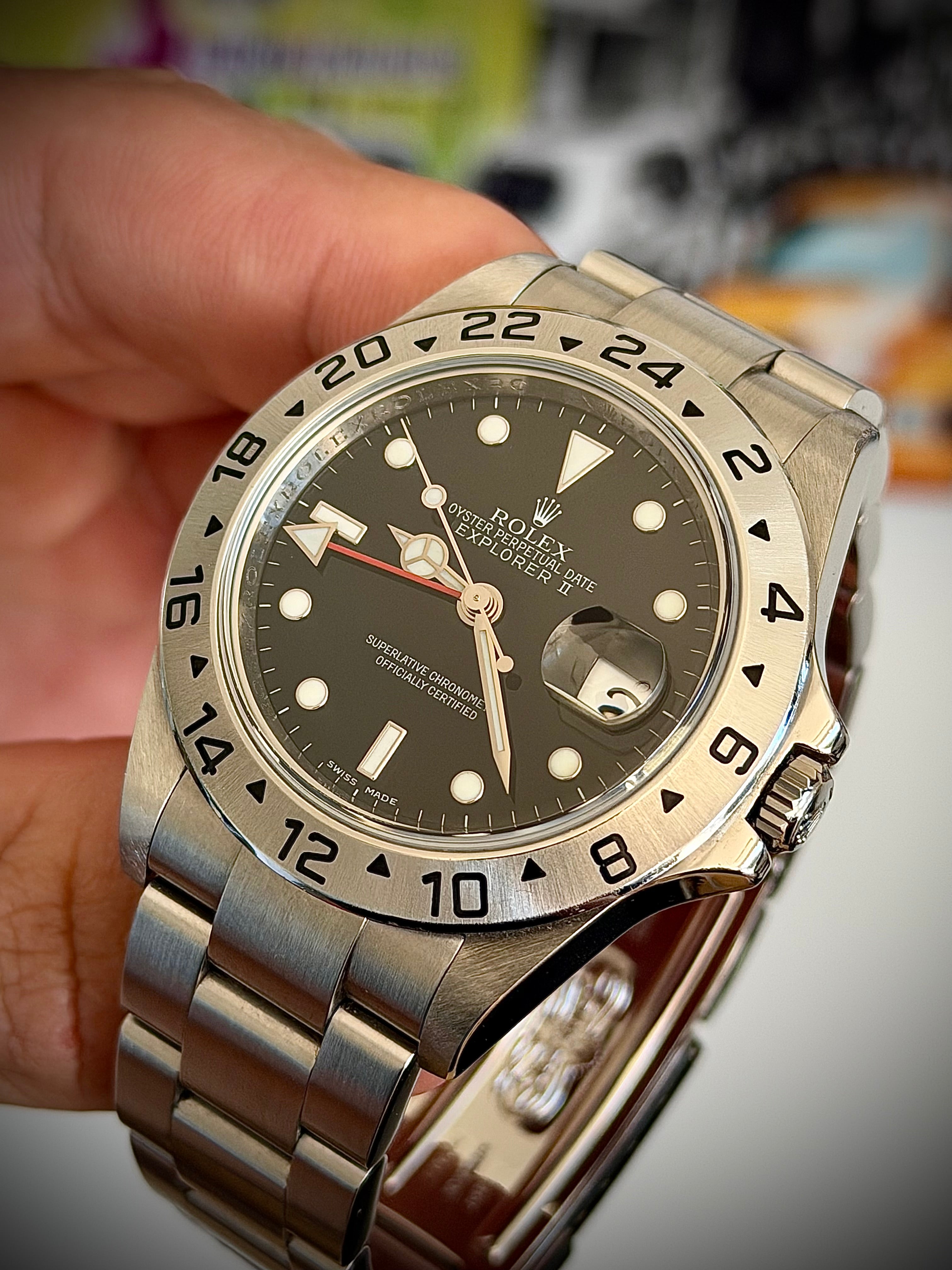 2007 ROLEX EXPLORER II, 16570, NO HOLES SEL, ENGRAVED REHAUT, 3186 MOVEMENT, WATCH ONLY, INC GST
