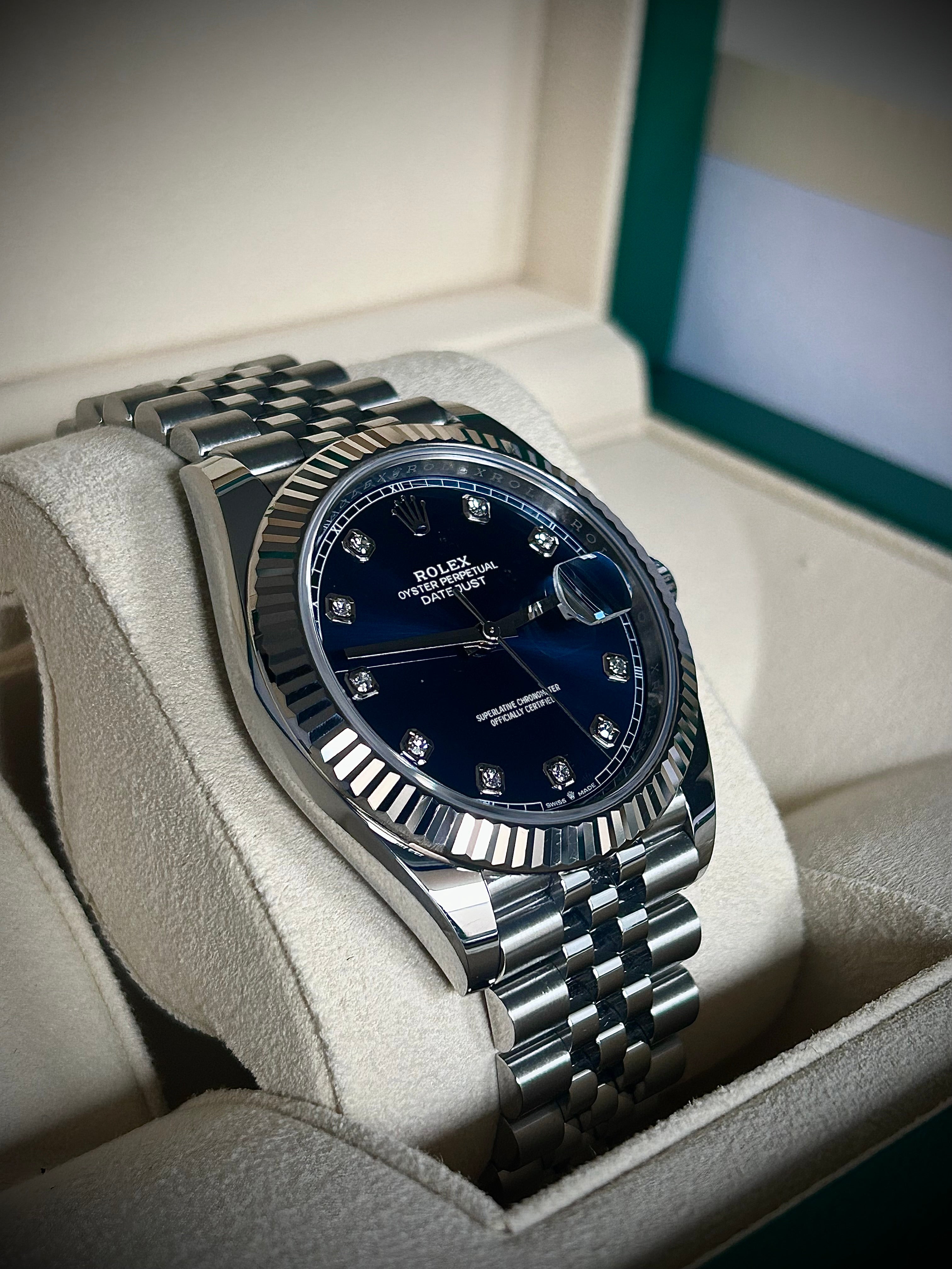 2021 ROLEX DATEJUST 41, BLUE DIAMOND DIAL, 126334, FULL SET, INC GST