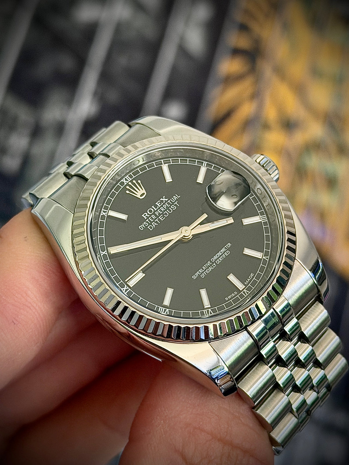 2009 ROLEX DATEJUST 36, 116234, FLUTED BEZEL, SUPER JUBILEE BRACELET, ROULETTE DATE WHEEL, WATCH ONLY, INC GST