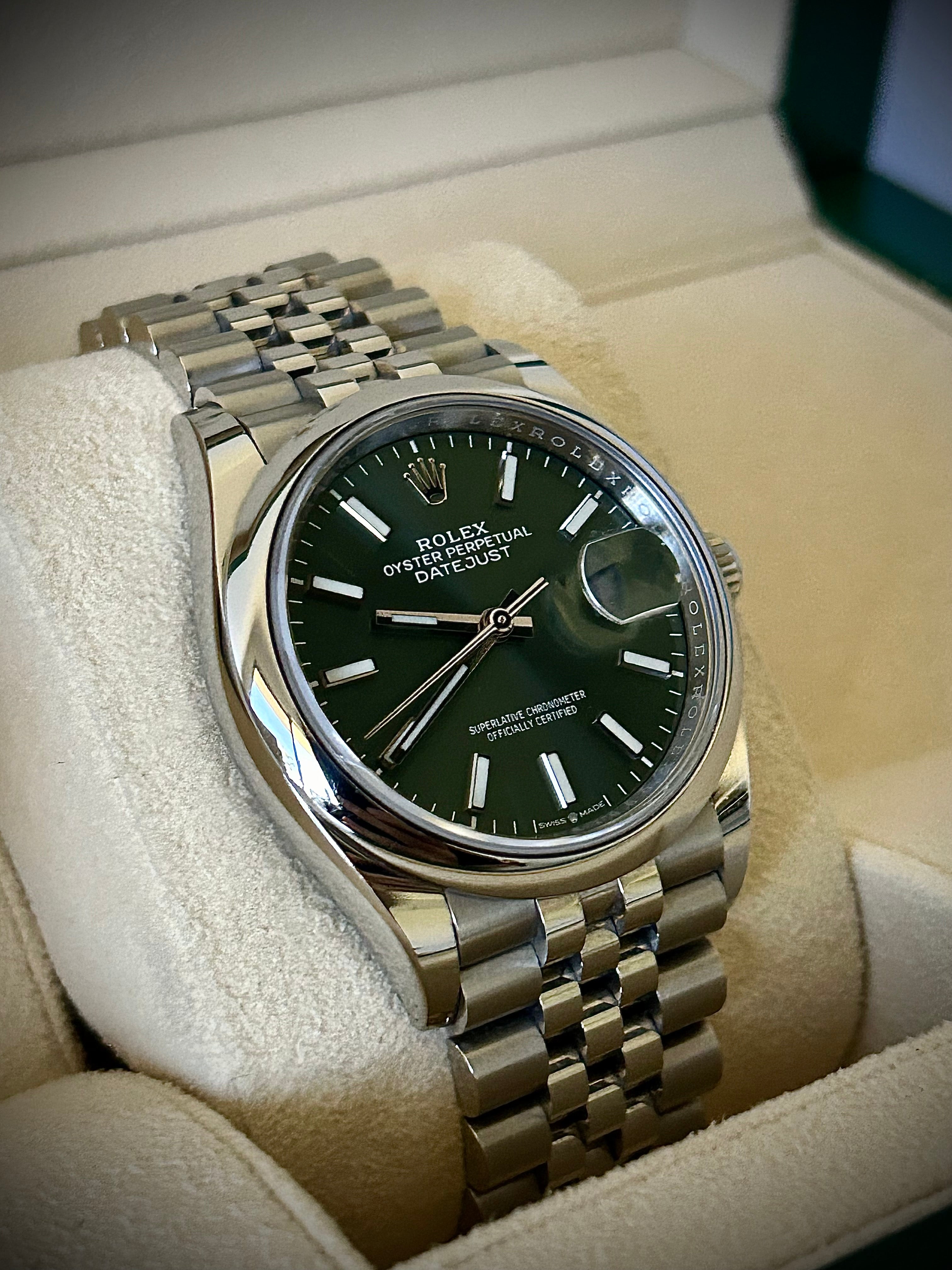 2022 ROLEX DATEJUST 36 MINT GREEN DIAL, 126200, FULL SET, INC GST