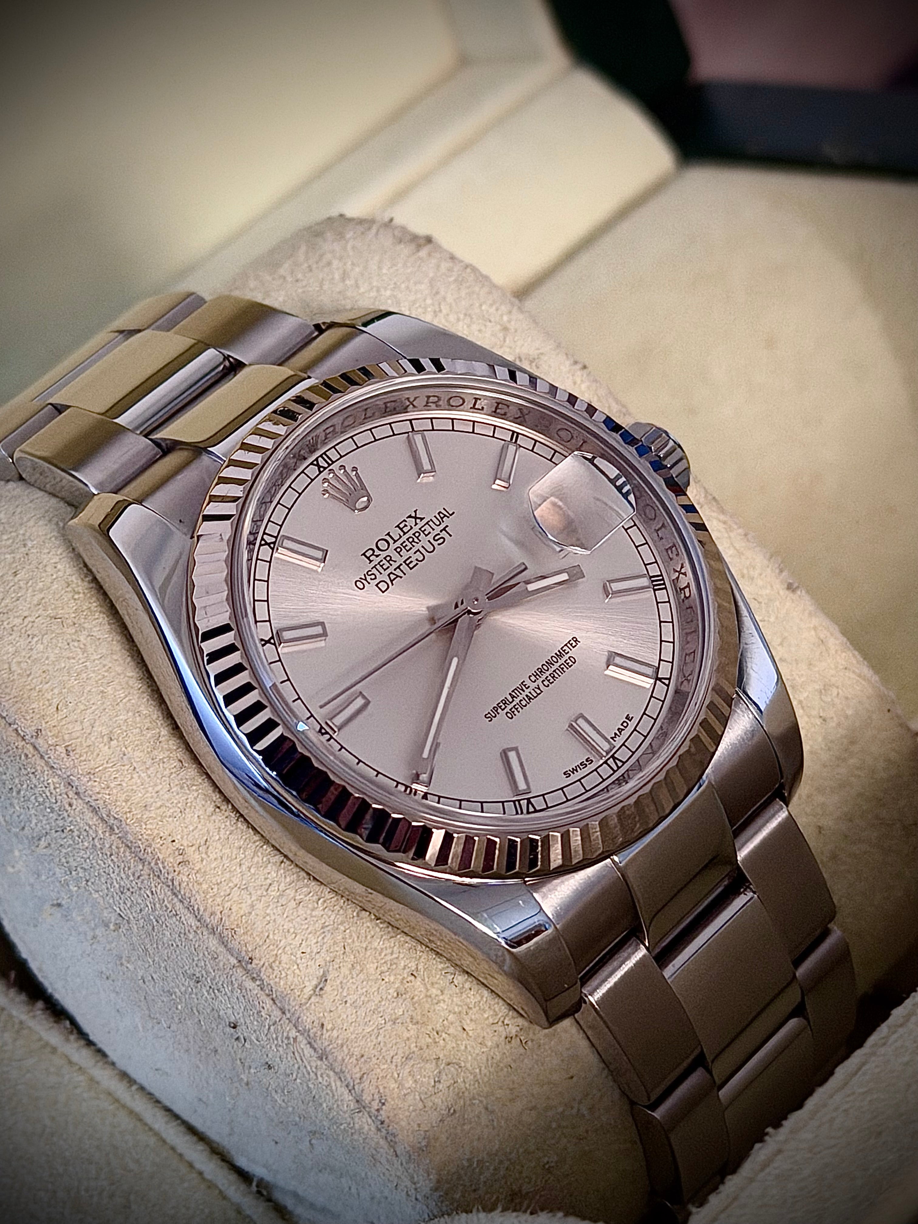 2009 ROLEX DATEJUST 36, 116234, FLUTED BEZEL, OYSTER BRACELET, SILVER DIAL, BOX & PAPERS, INC GST