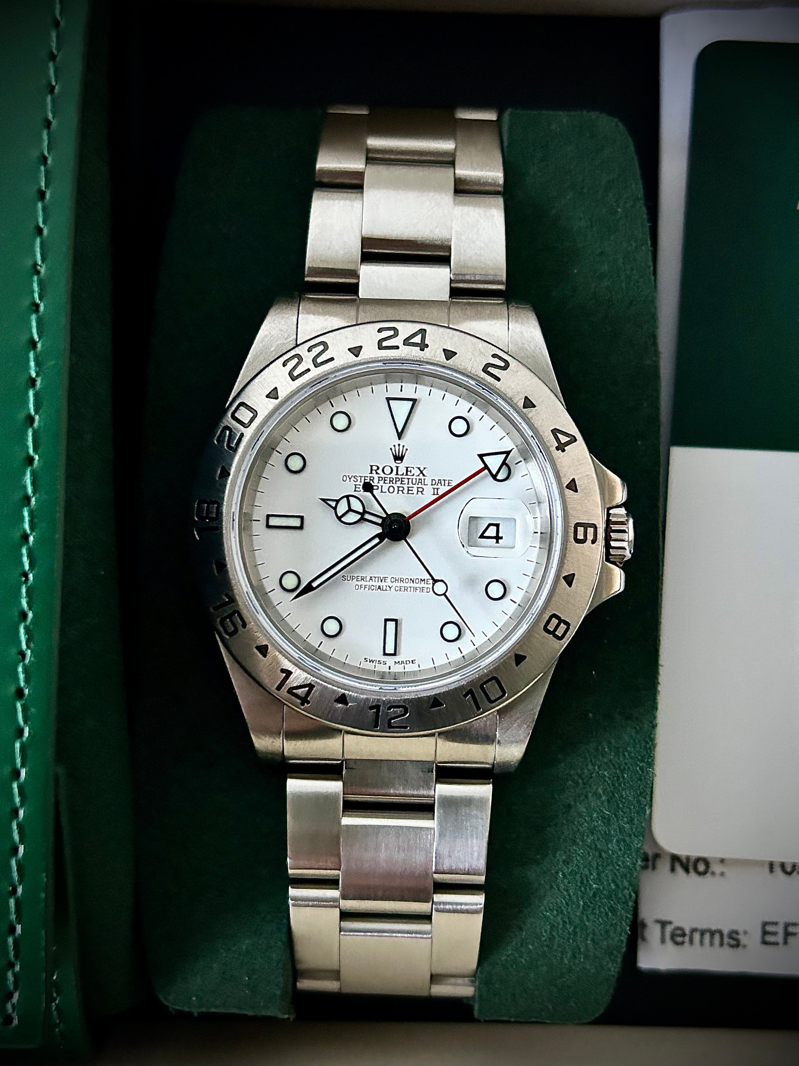 1999 ROLEX EXPLORER II “POLAR” 16570, WATCH AND SERVICE BOX WITH RSC INC GST