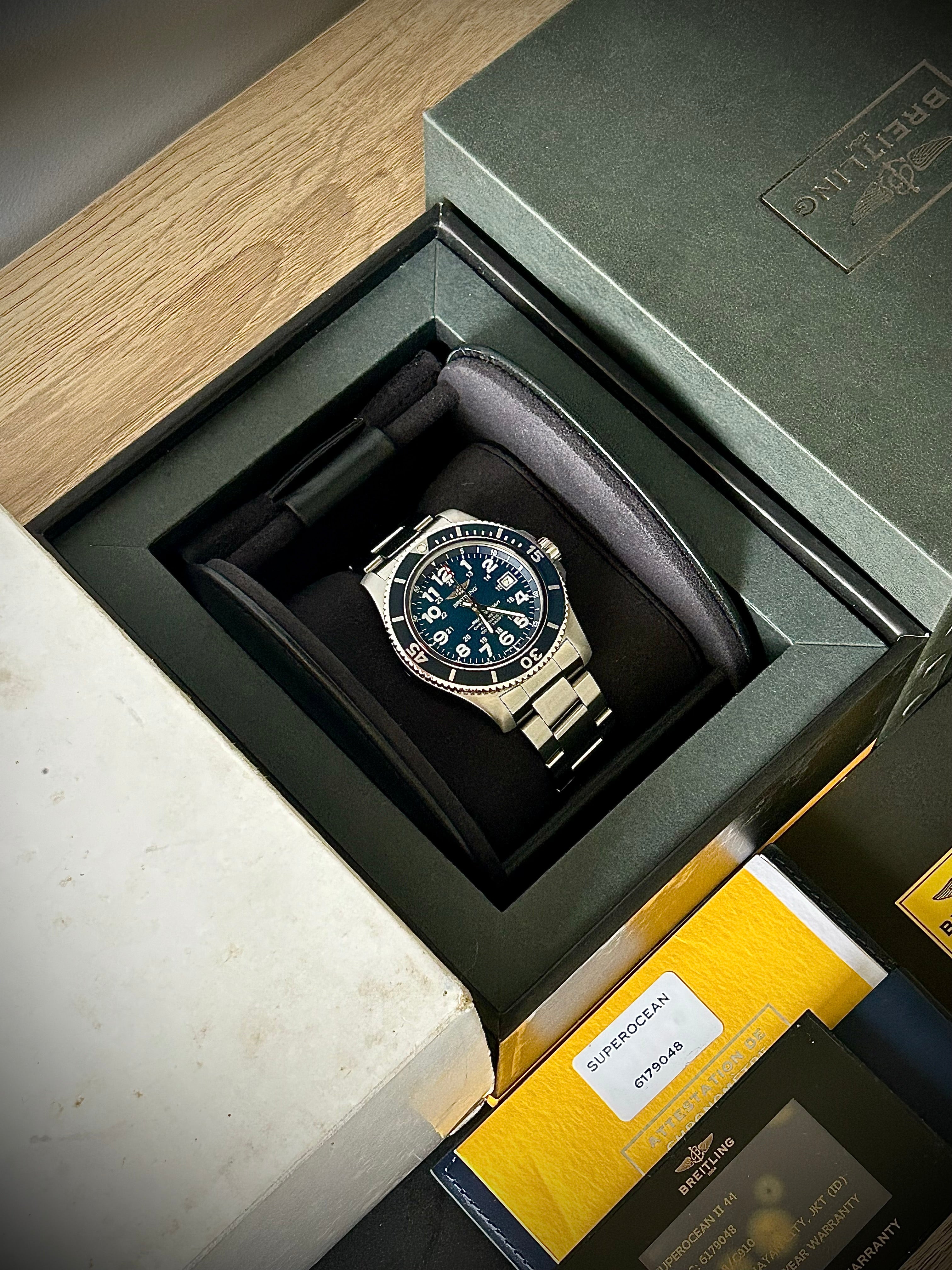 2019 BREITLING SUPEROCEAN 44, A17392D8/C910, BOX AND PAPERS, INC GST