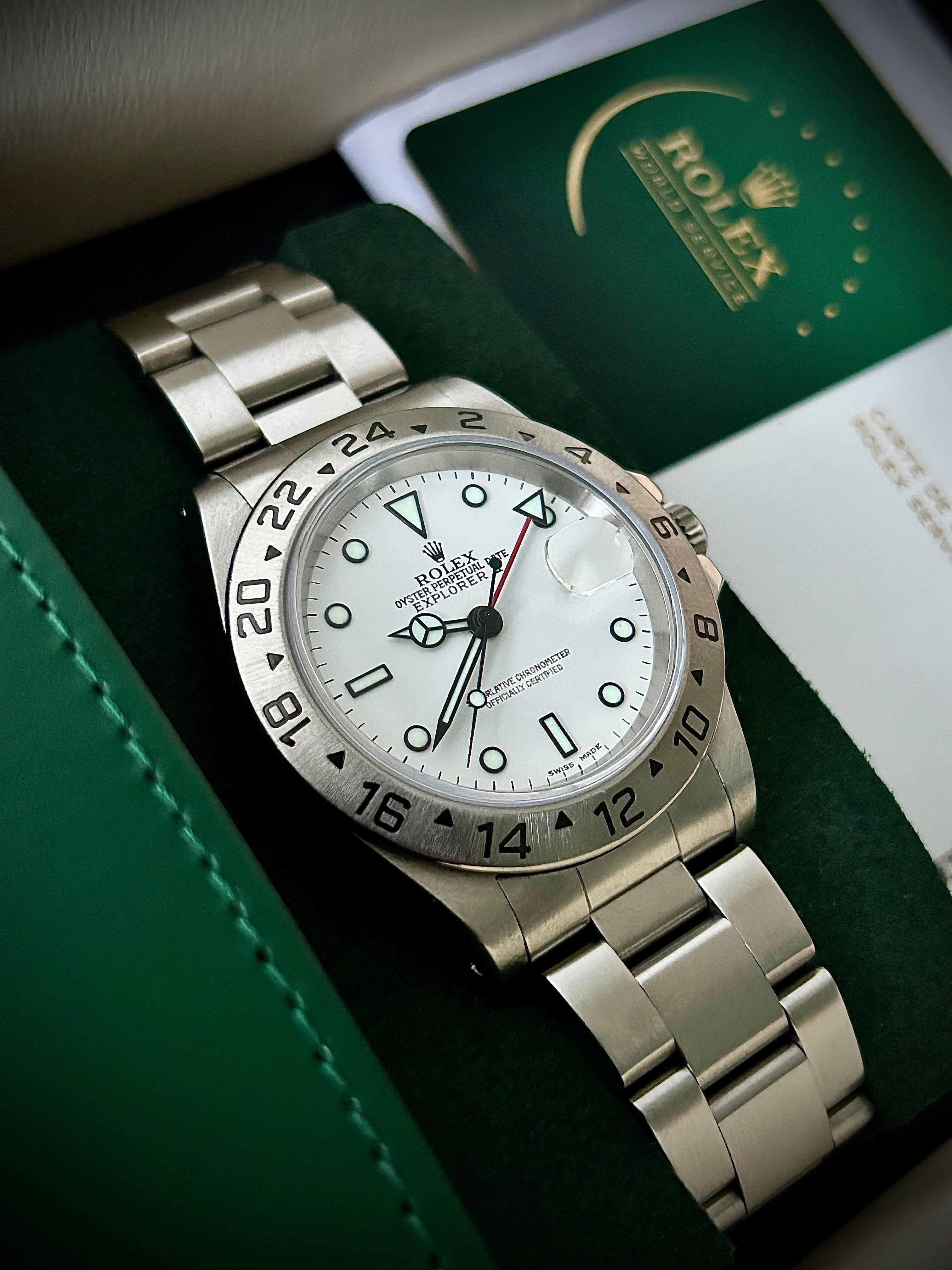 1999 ROLEX EXPLORER II “POLAR” 16570, WATCH AND SERVICE BOX WITH RSC INC GST
