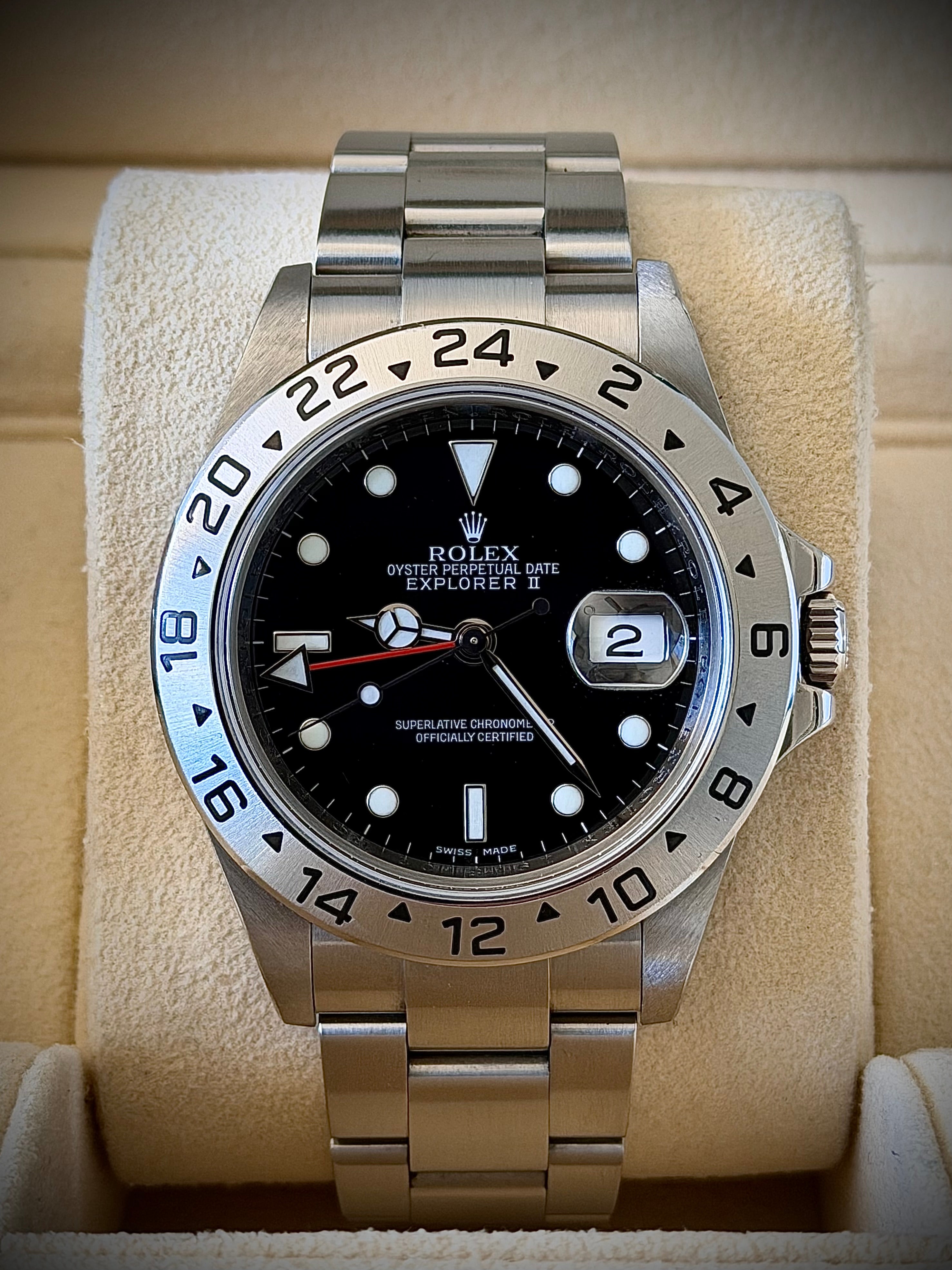 2007 ROLEX EXPLORER II, 16570, NO HOLES SEL, ENGRAVED REHAUT, 3186 MOVEMENT, WATCH ONLY, INC GST