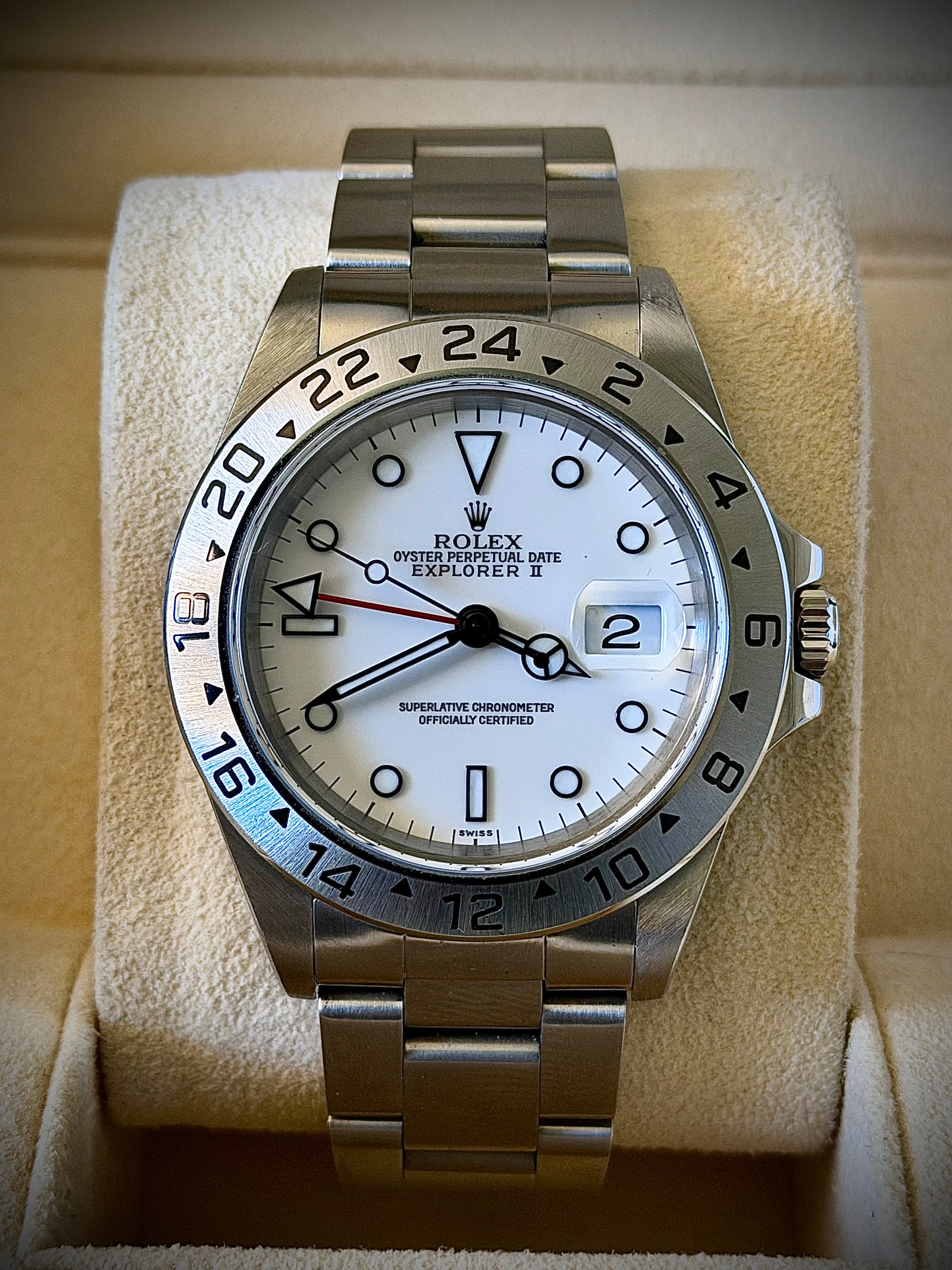 1999 ROLEX EXPLORER II “POLAR”, SWISS ONLY DIAL, 16570, FULL SET, INC GST