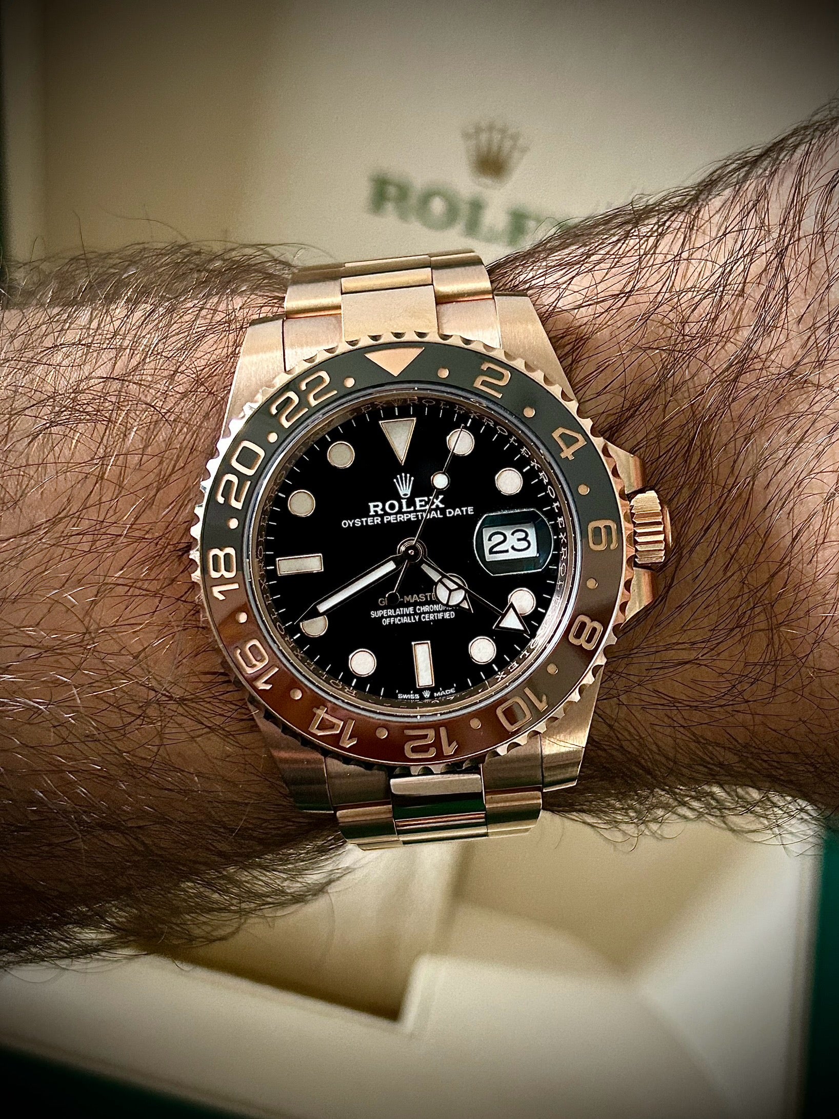 2023 ROLEX GMT MASTER II, ROOTBEER, 126715CHNR, FULL SET, INC GST