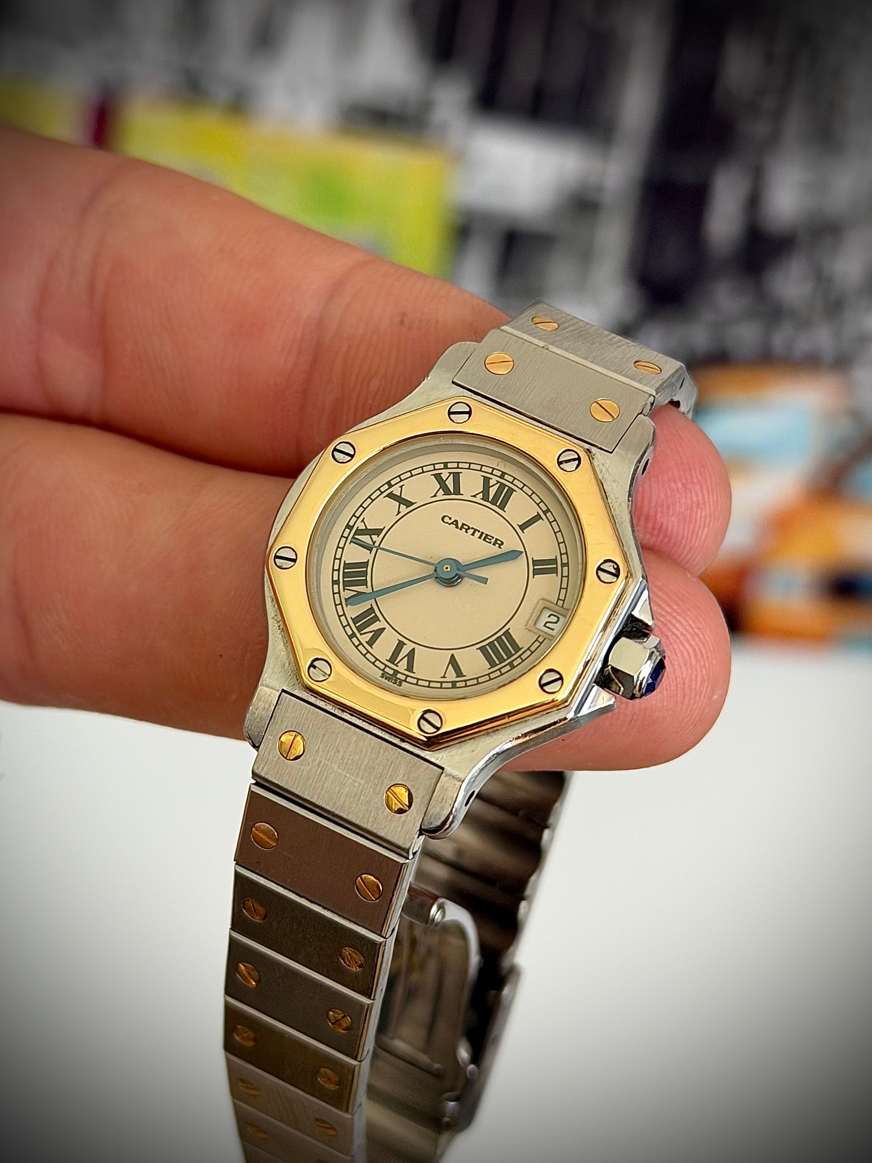 1990s CARTIER SANTOS OCTAGON TWO-TONE, 187903, 25MM, WATCH ONLY, INC GST