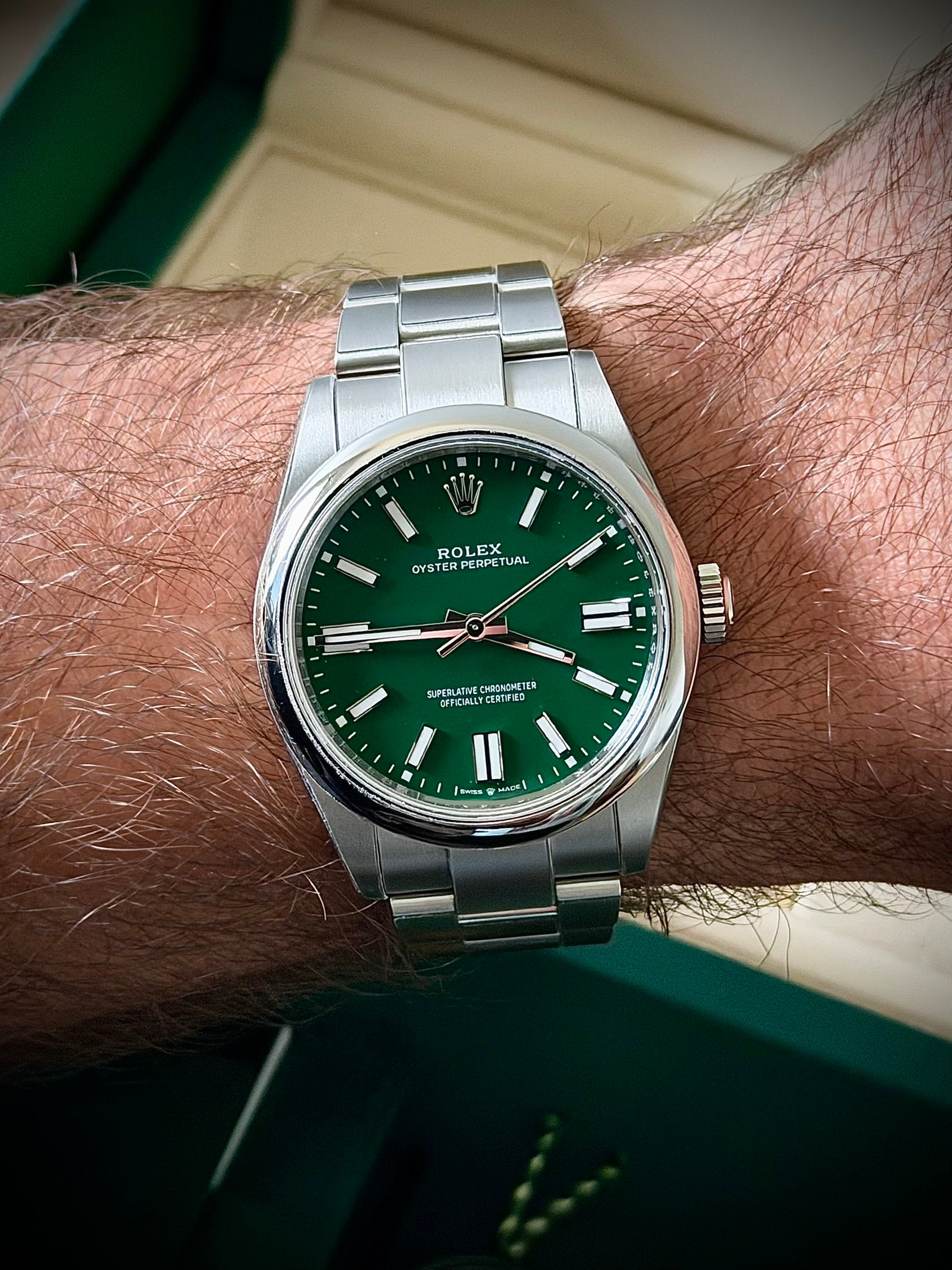 2025 ROLEX OYSTER PERPETUAL 41, 134300, GREEN DIAL, FULL SET, INC GST
