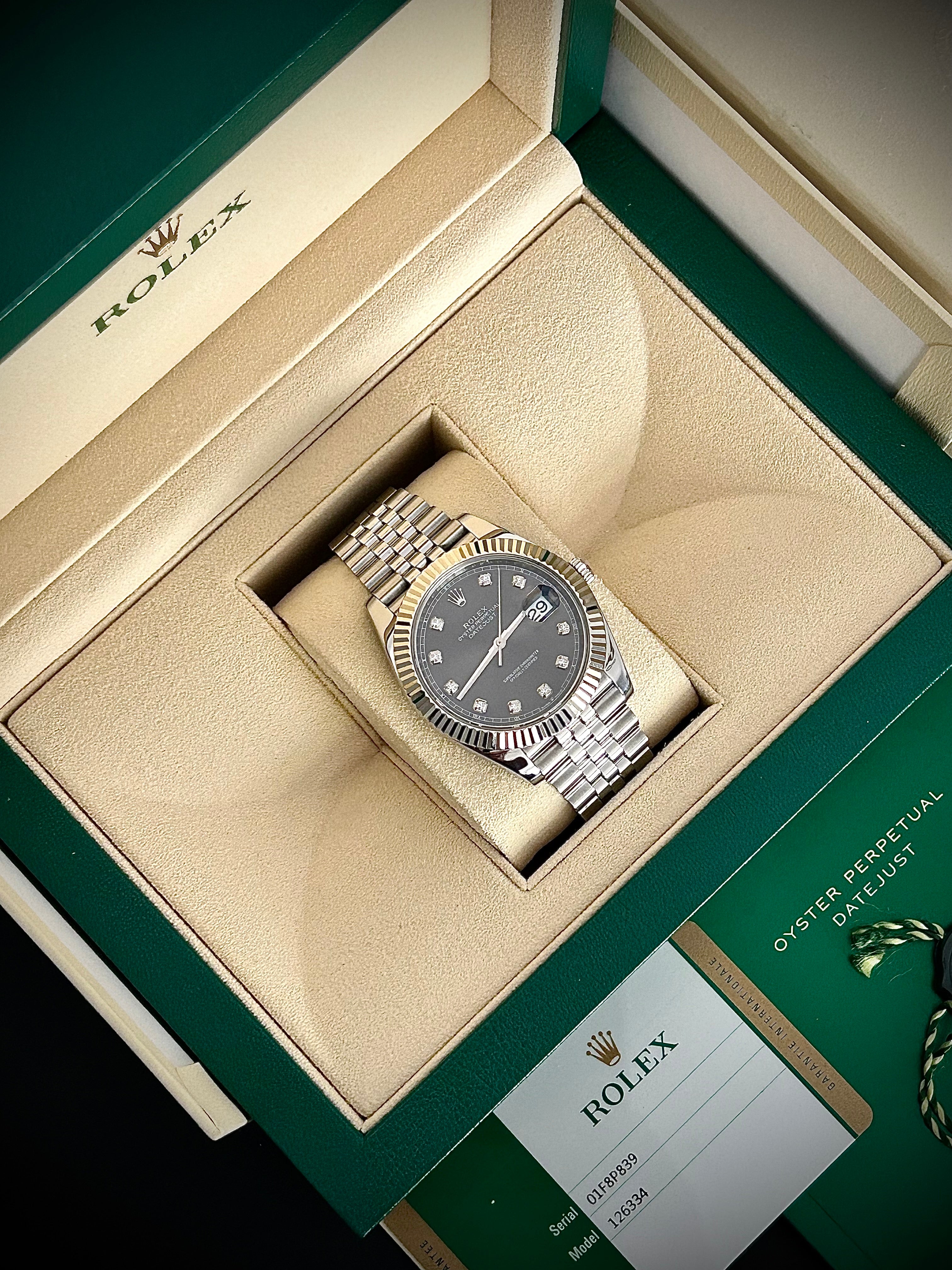 2020 ROLEX DATEJUST 41, RHODIUM DIAMOND DIAL, 126334, FULL SET, INC GST