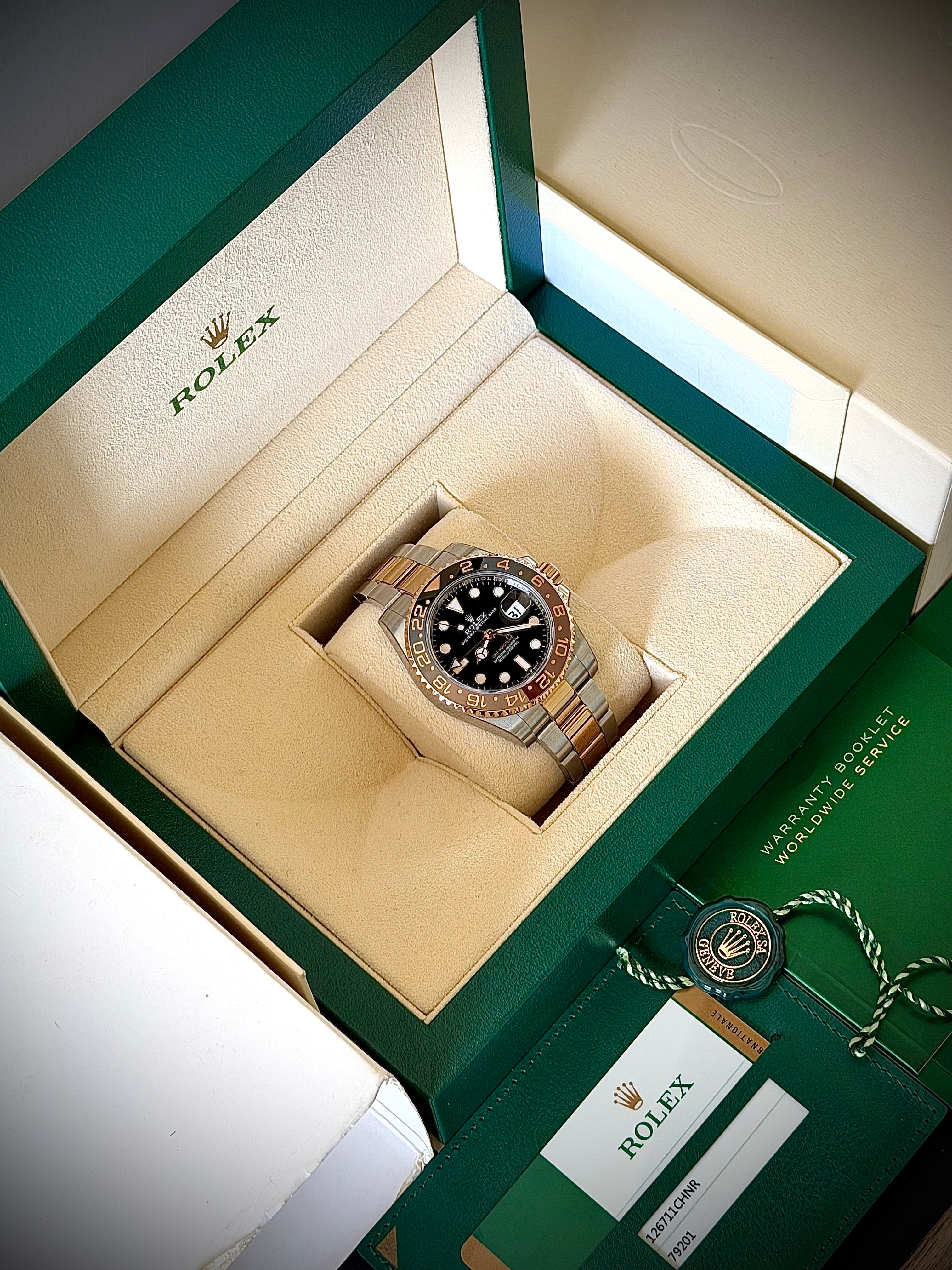 2018 ROLEX GMT MASTER II, ROOTBEER, 126711CHNR, FULL SET, INC GST