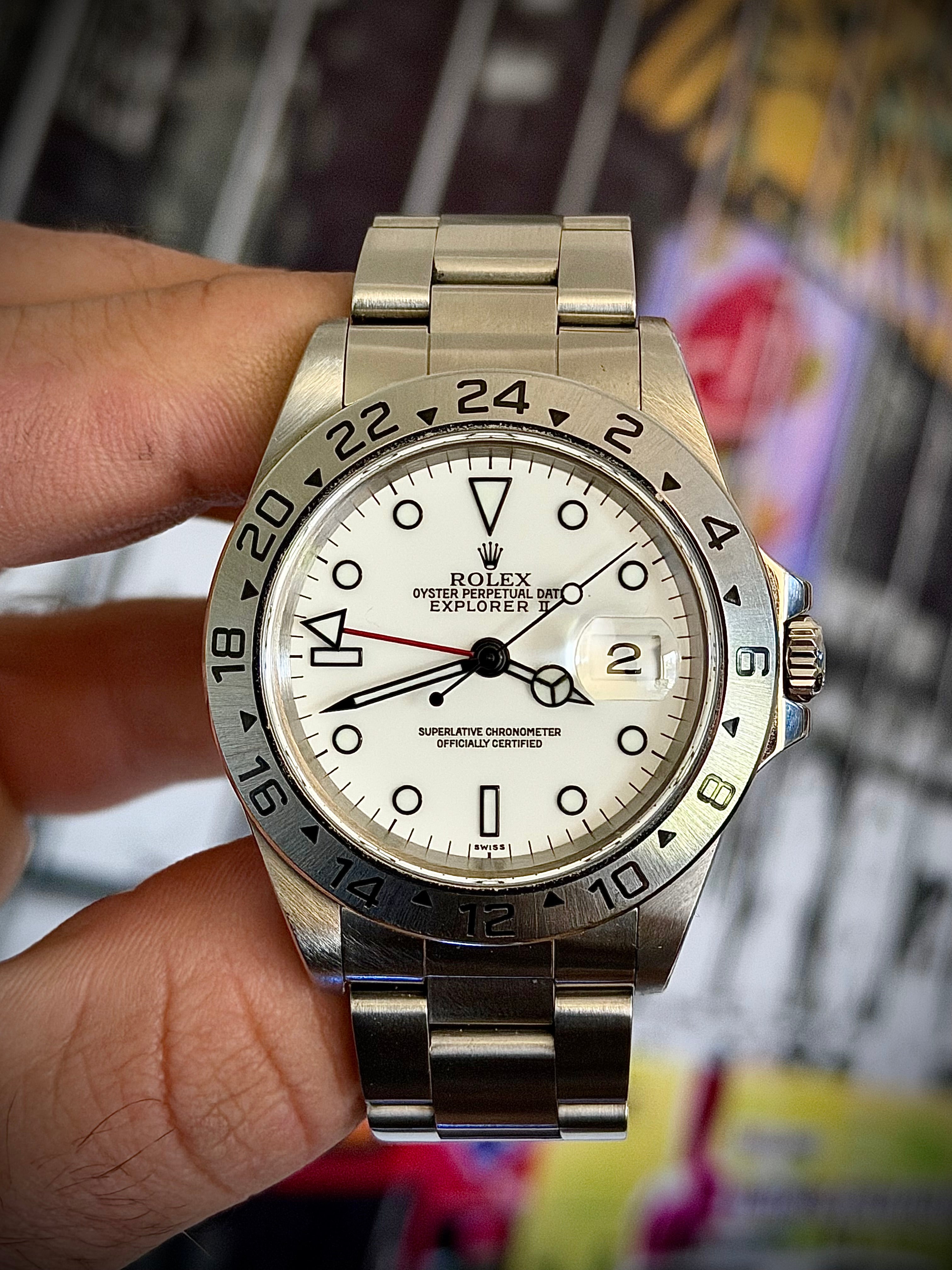 1999 ROLEX EXPLORER II “POLAR”, SWISS ONLY DIAL, 16570, FULL SET, INC GST