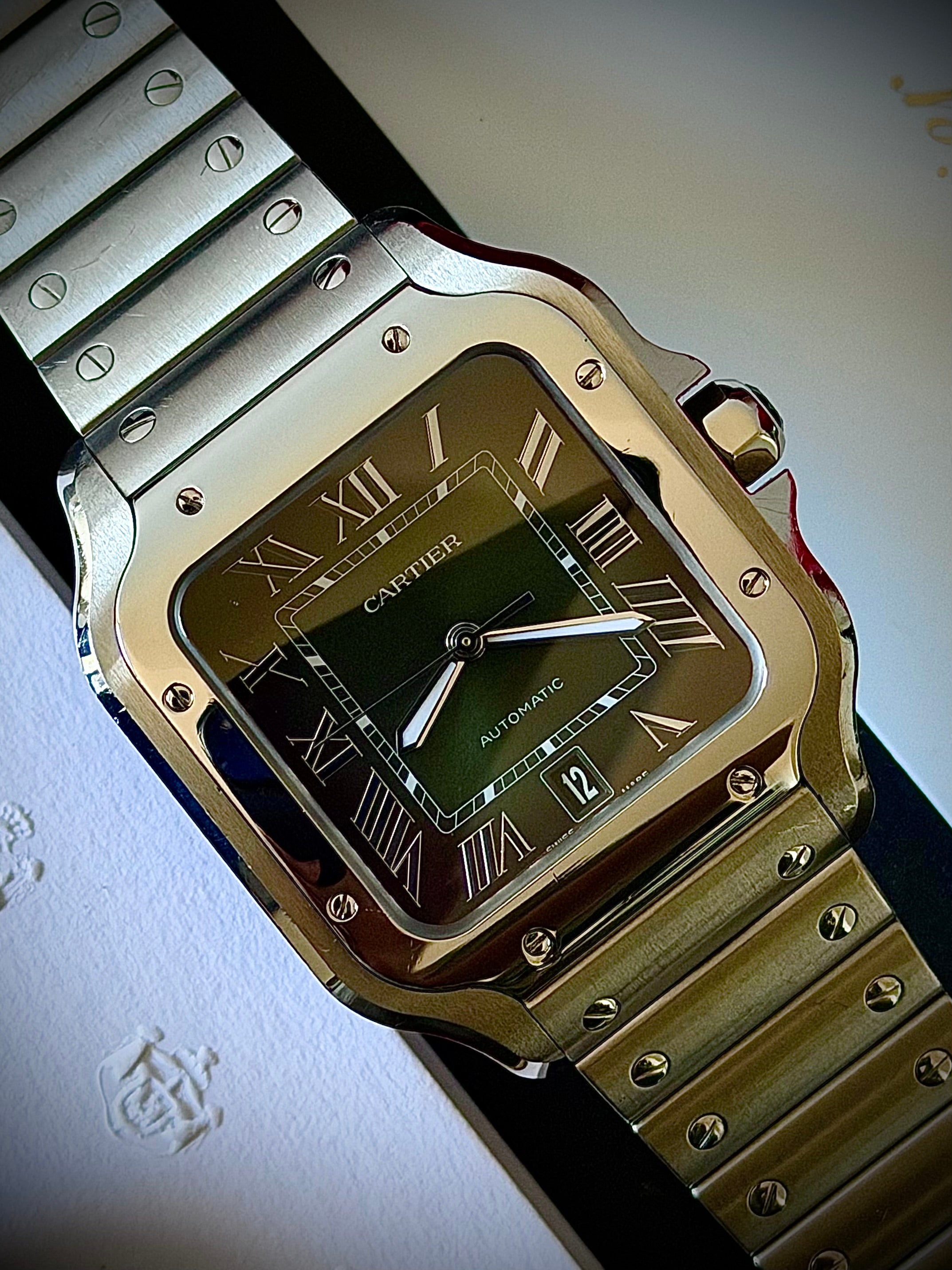 2024 CARTIER SANTOS DE CARTIER LARGE, GREEN DIAL, WSSA0062, FULL SET, INC GST