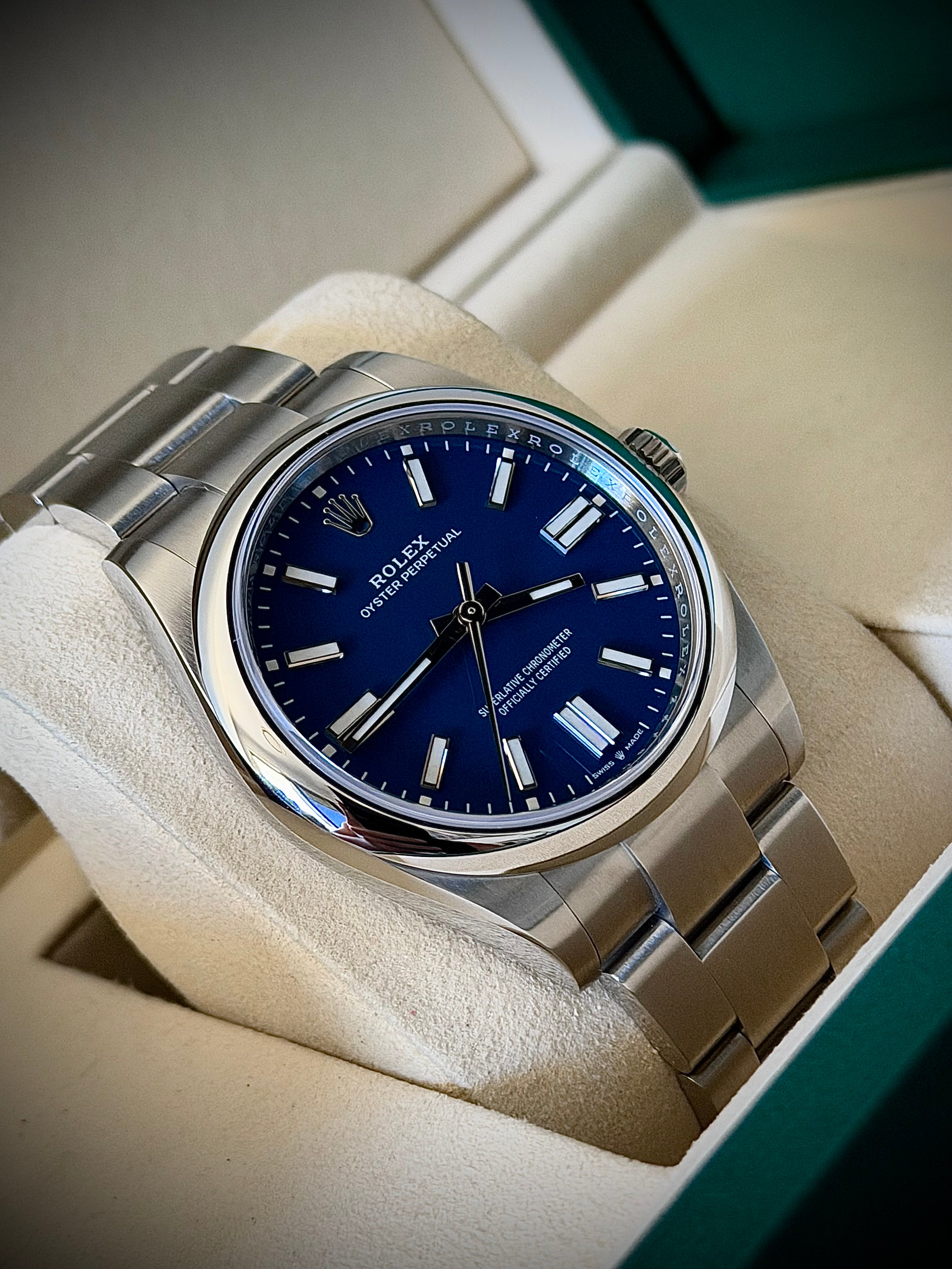 2025 ROLEX OYSTER PERPETUAL 41, MATTE BLUE DIAL, FULL SET, INC GST