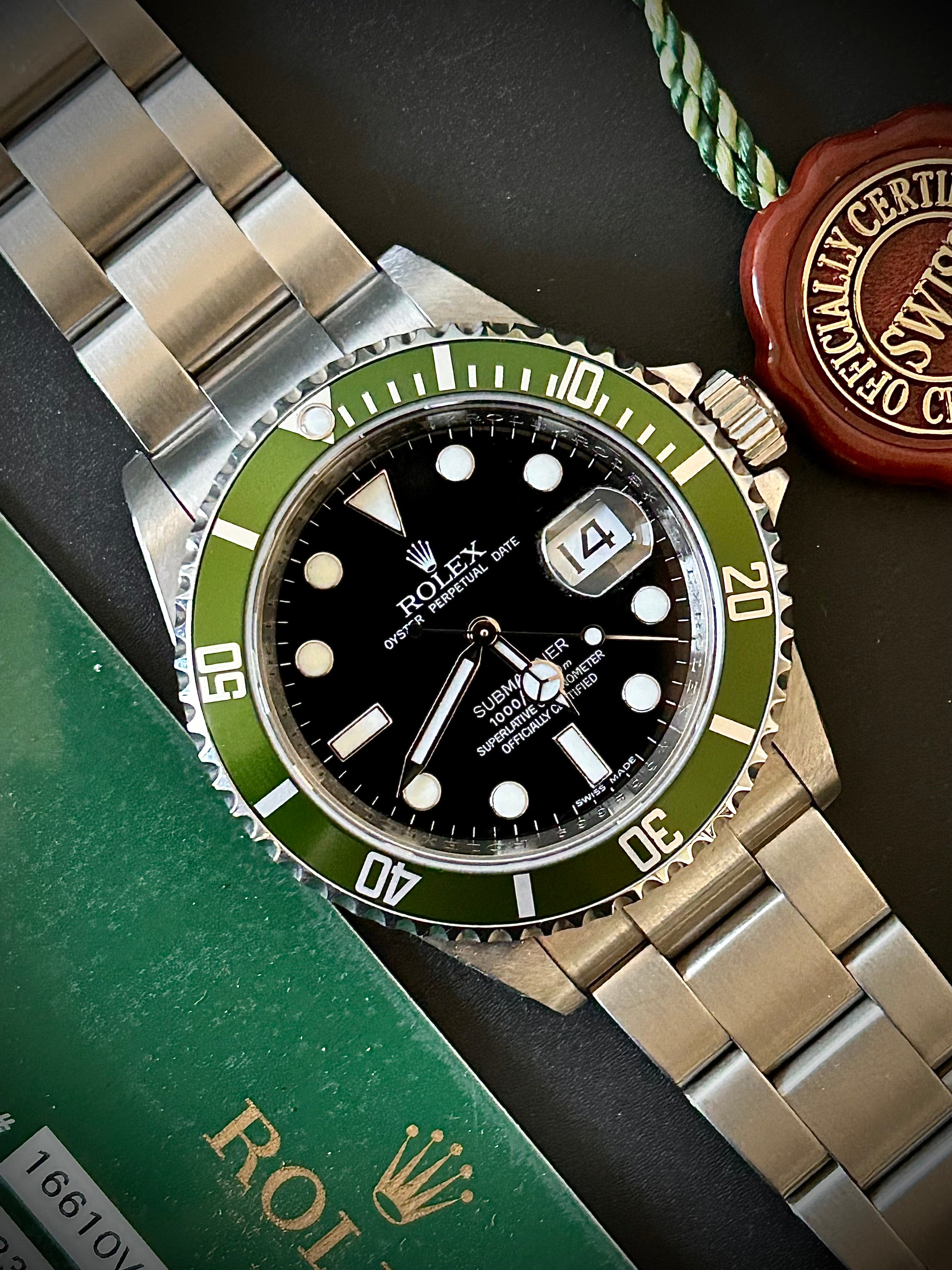 2008 ROLEX SUBMARINER DATE, KERMIT, 16610LV, BOX AND CARD, INC GST