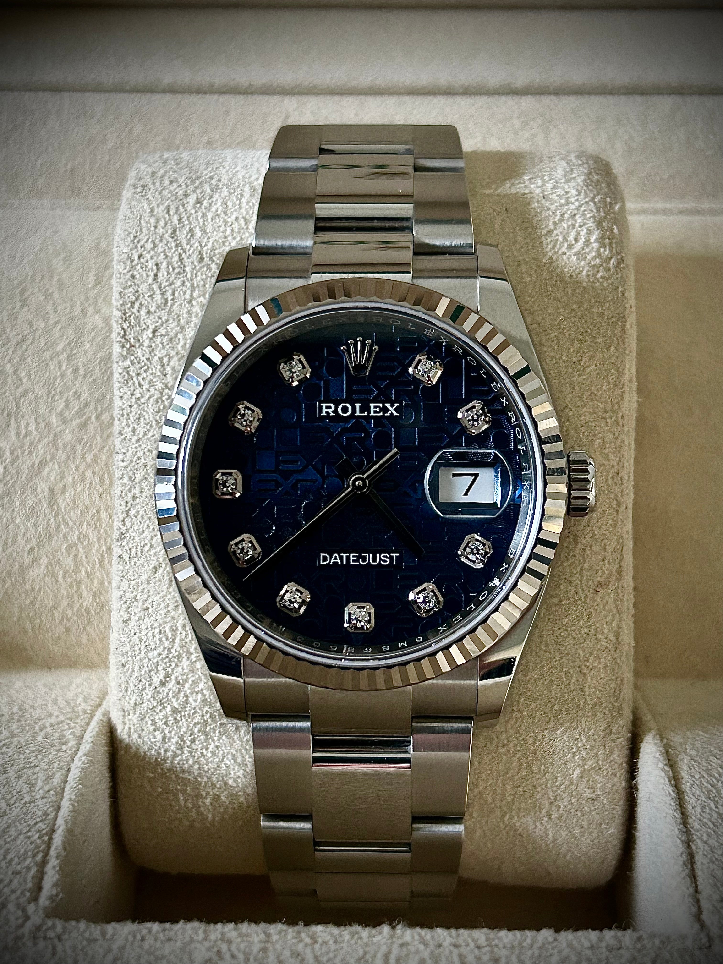 2020 ROLEX DATEJUST 36, 126234, BLUE DIAMOND COMPUTER DIAL, FULL SET, INC GST