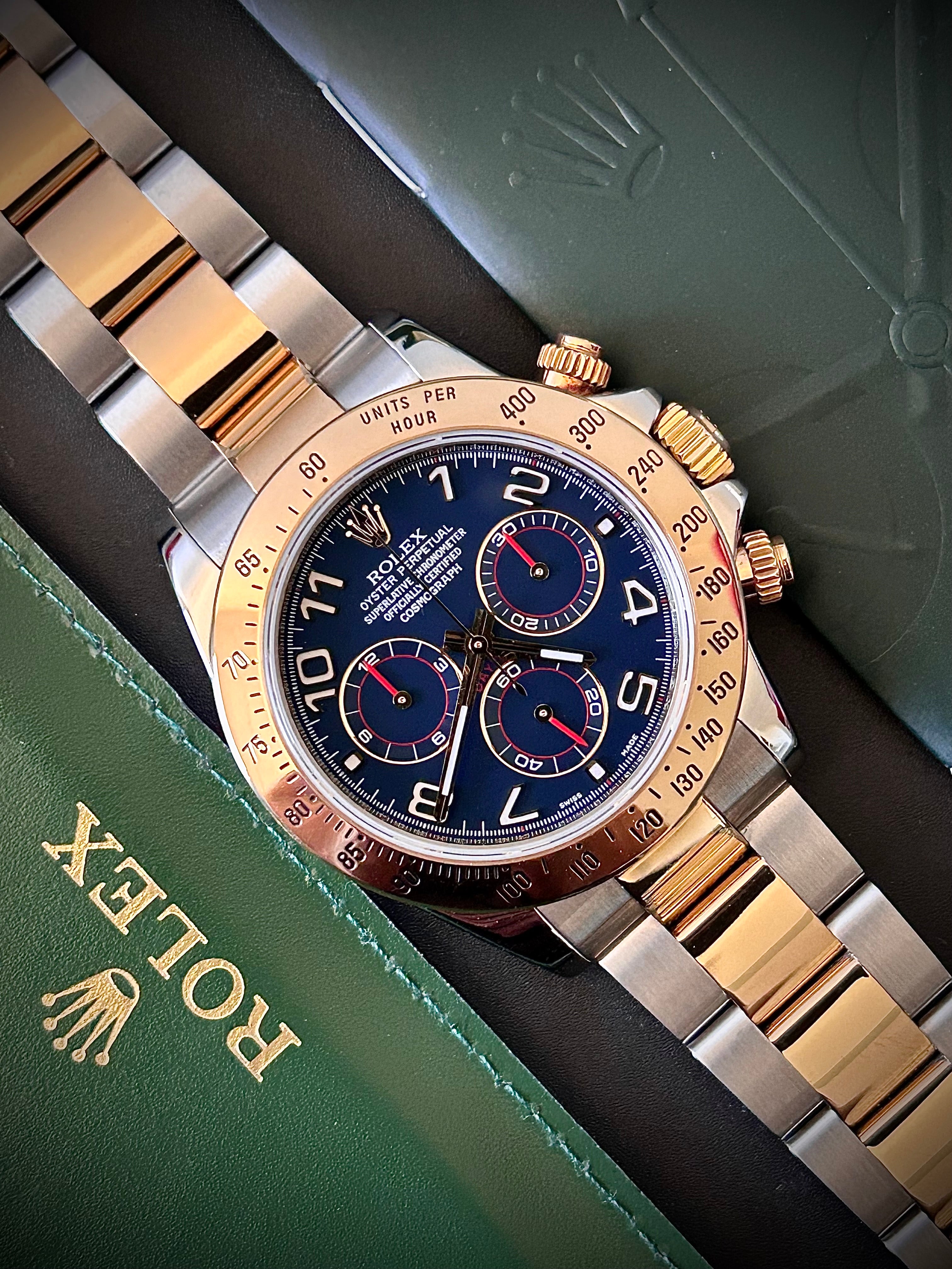 2009 ROLEX COSMOGRAPH DAYTONA, BLUE MASERATI DIAL 116523, FULL SET, INC GST