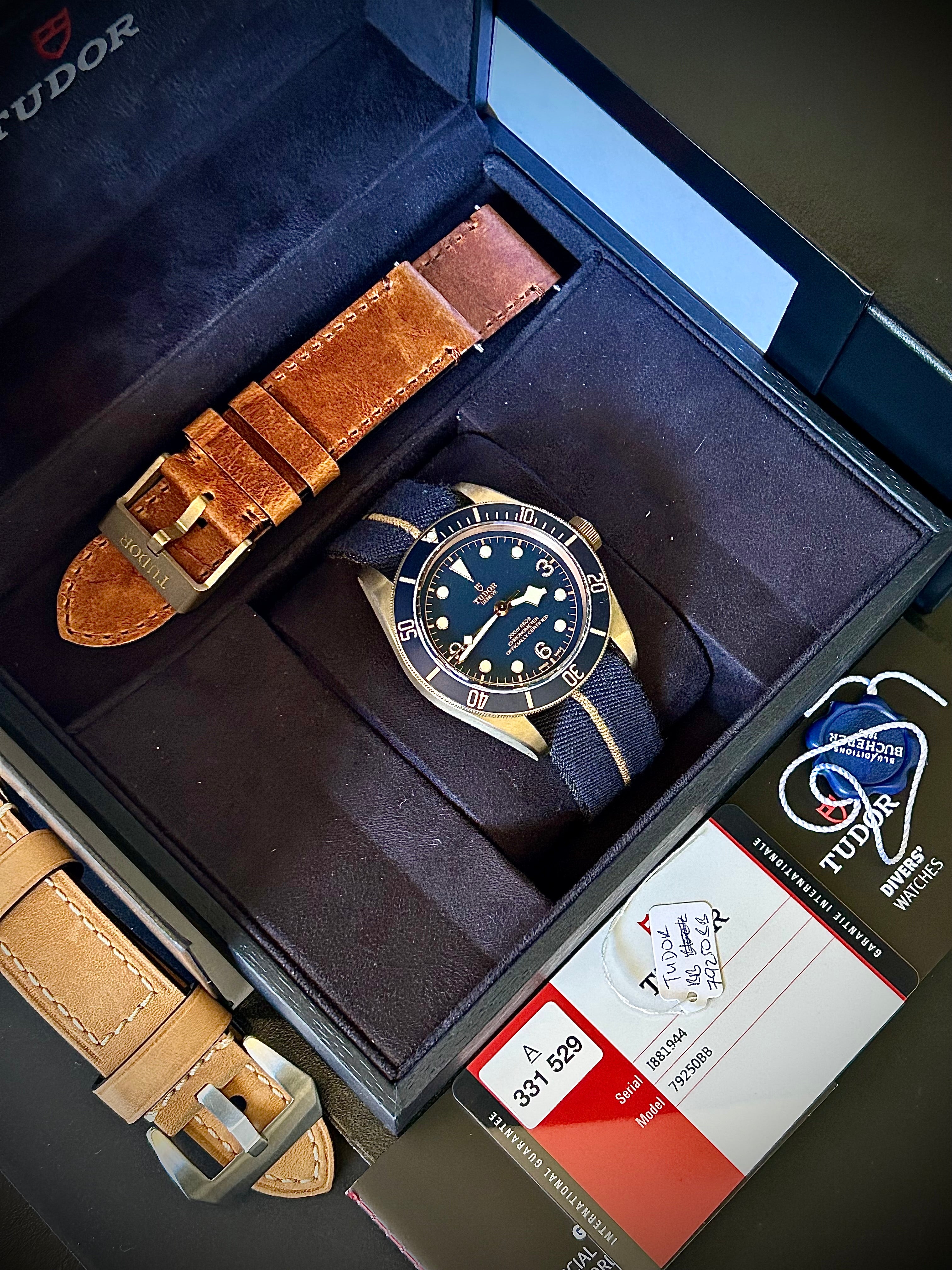 2018 TUDOR BLACK BAY BRONZE, BUCHERER BLUE, 79250BB, FULL SET, INC GST