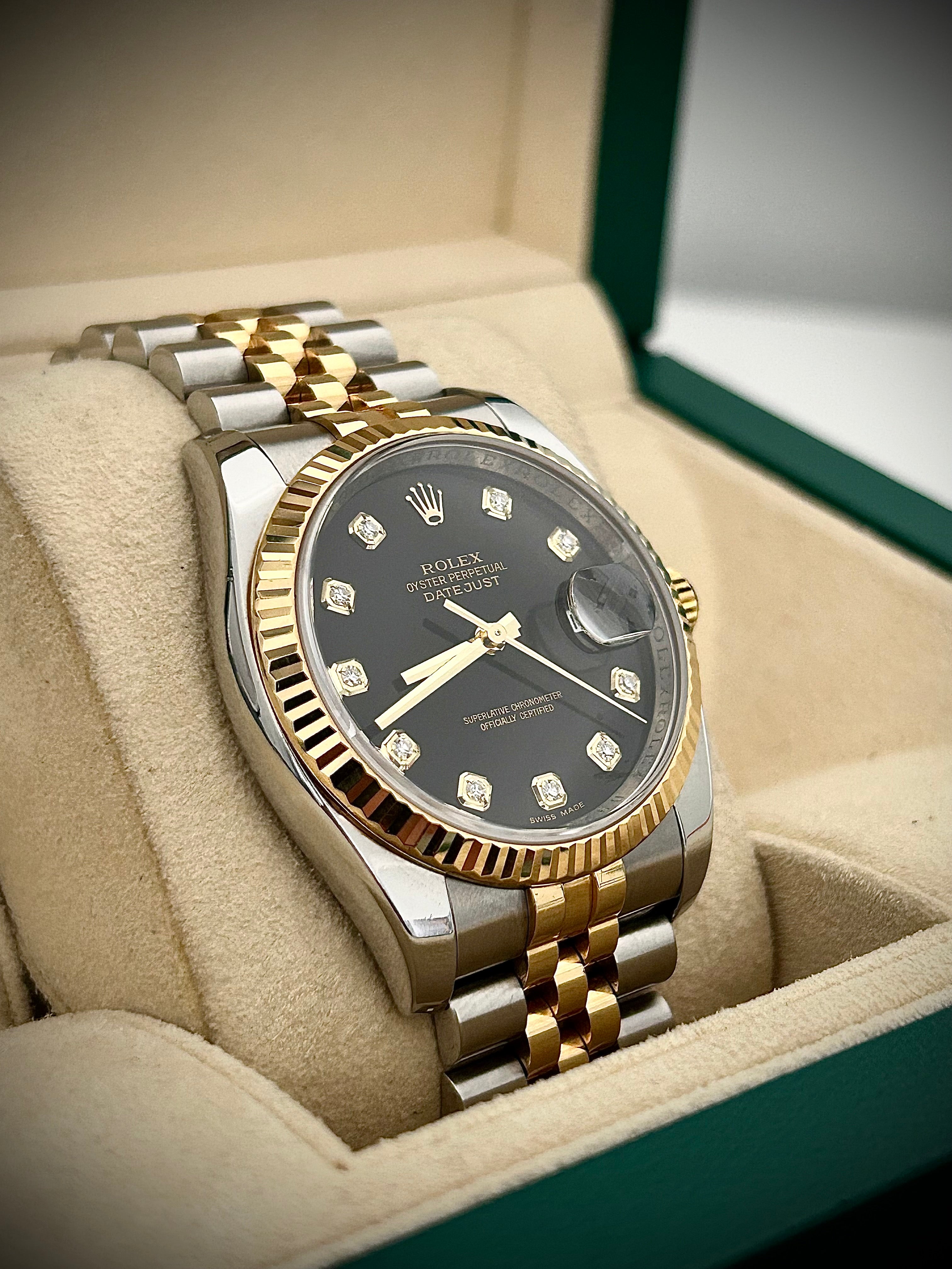 2006 ROLEX DATEJUST 36, 116233, BLACK DIAMOND DIAL, BOX AND PAPERS, INC GST