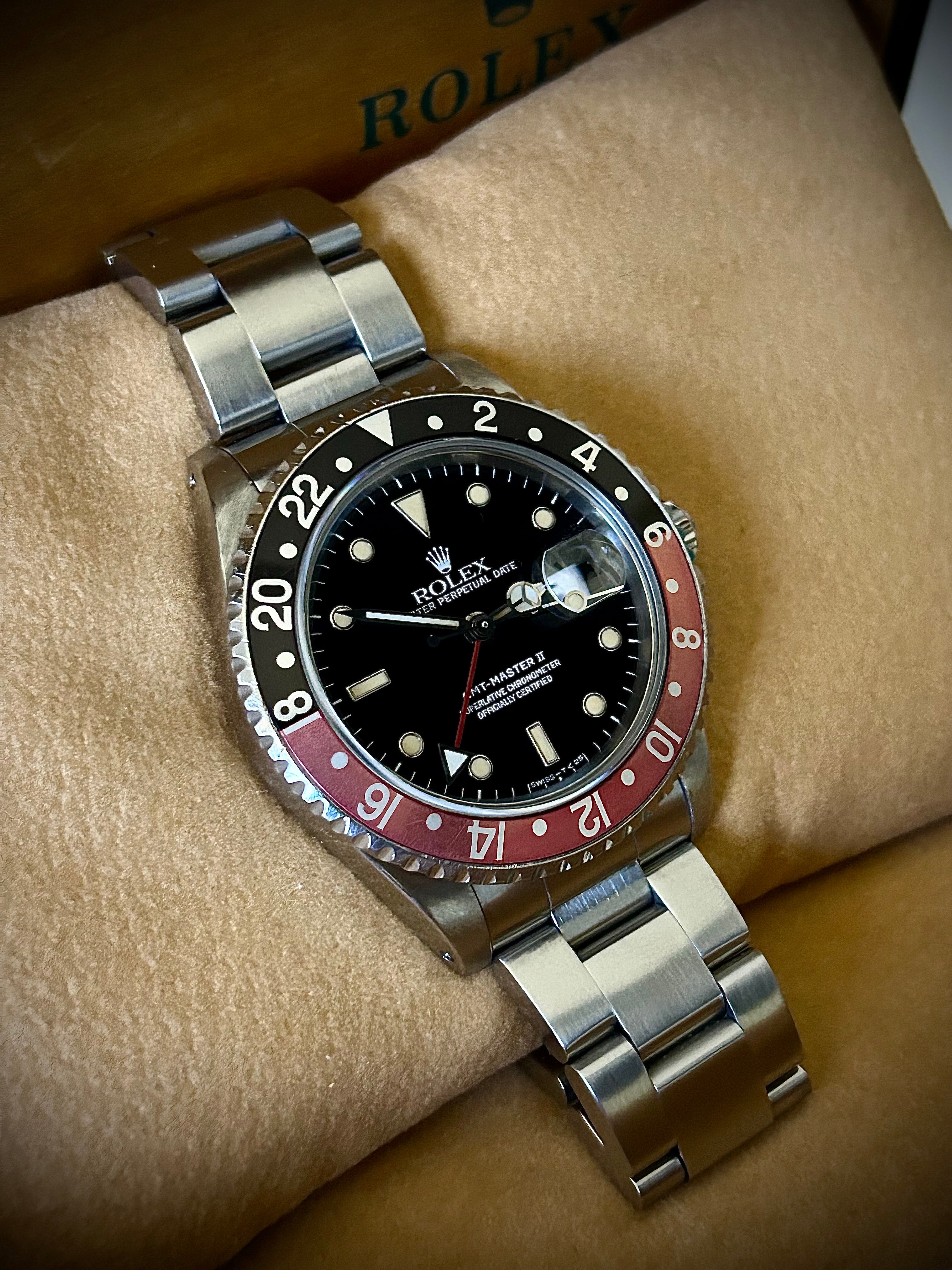1991 ROLEX GMT MASTER II, FADED COKE BEZEL, PATINA, 16710, BOX AND BOOKLETS, INC GST