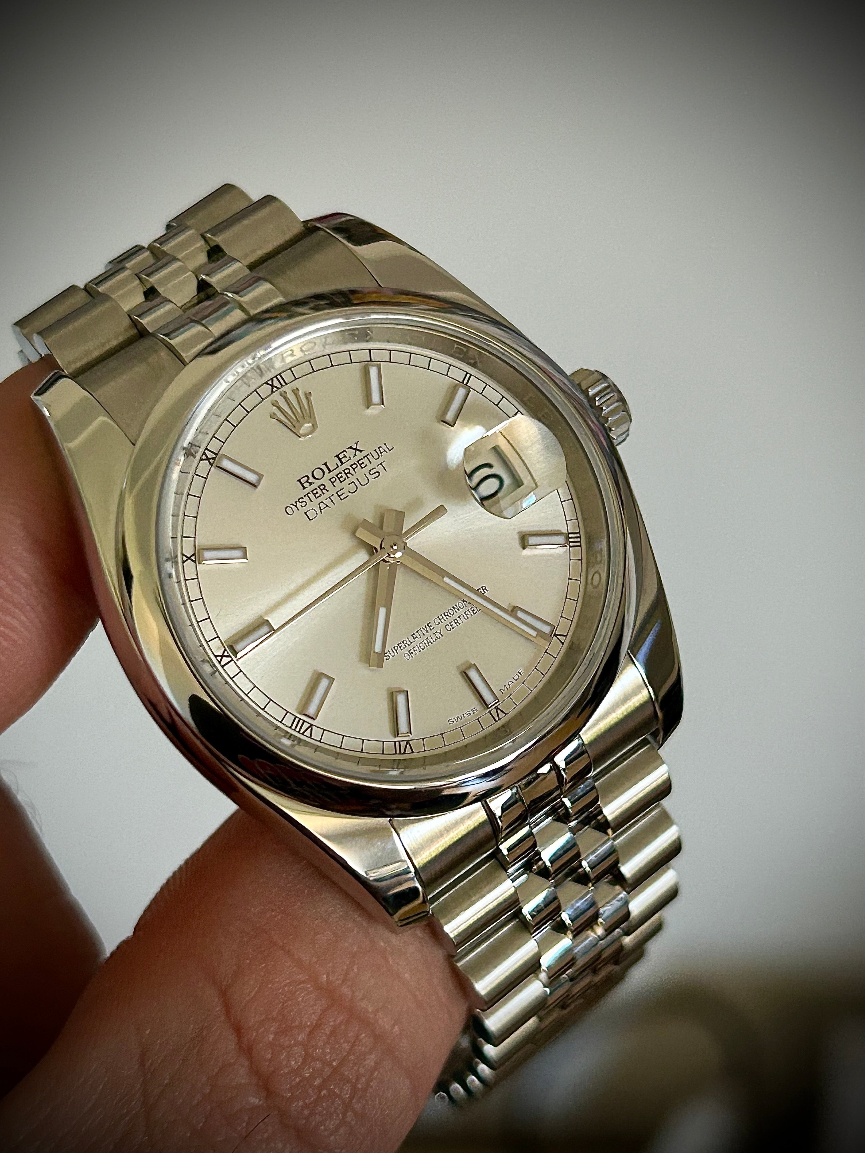 2015 ROLEX DATE JUST 36, SUPER JUBILEE, 116200, BOX AND PAPERS, INC GST
