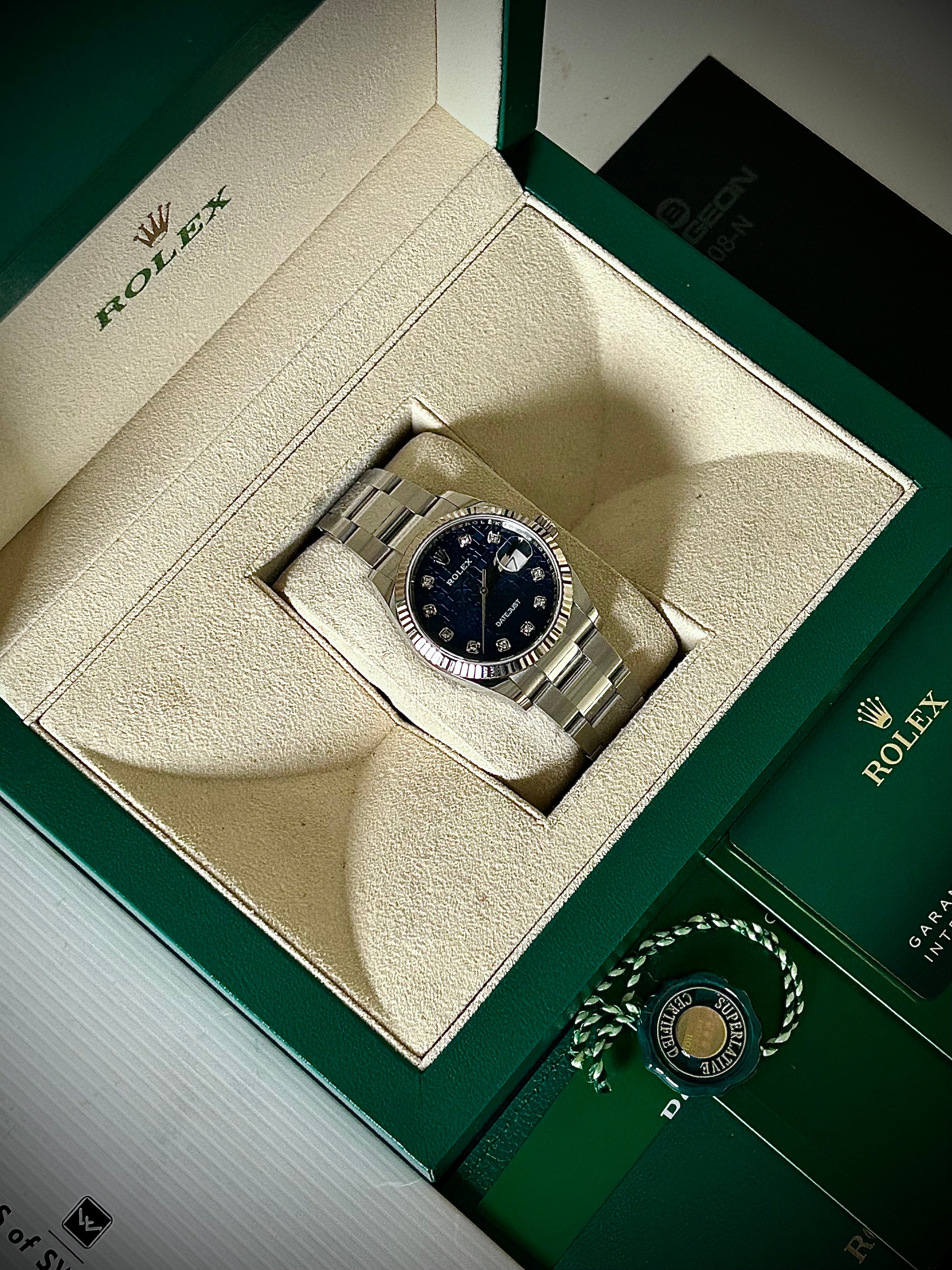2020 ROLEX DATEJUST 36, 126234, BLUE DIAMOND COMPUTER DIAL, FULL SET, INC GST
