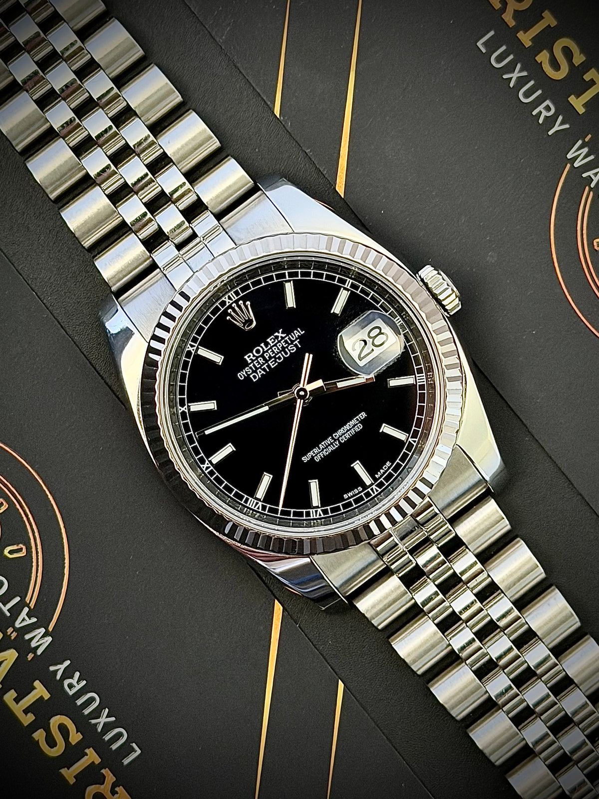 2009 ROLEX DATEJUST 36, 116234, FLUTED BEZEL, SUPER JUBILEE BRACELET, ROULETTE DATE WHEEL, WATCH ONLY, INC GST