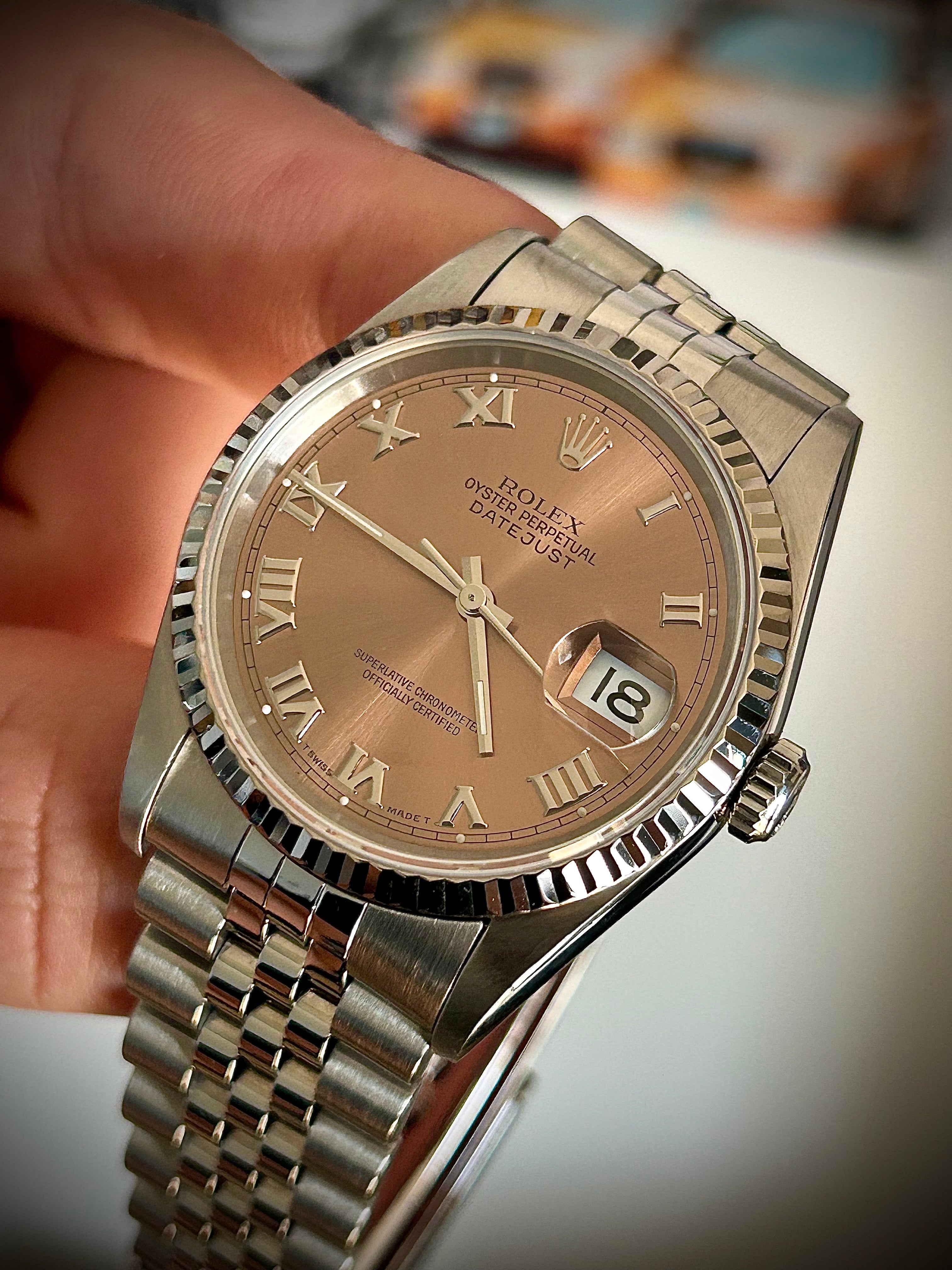 1995 ROLEX DATEJUST 36, 16234, SALMON DIAL, WATCH AND BOX, INC GST