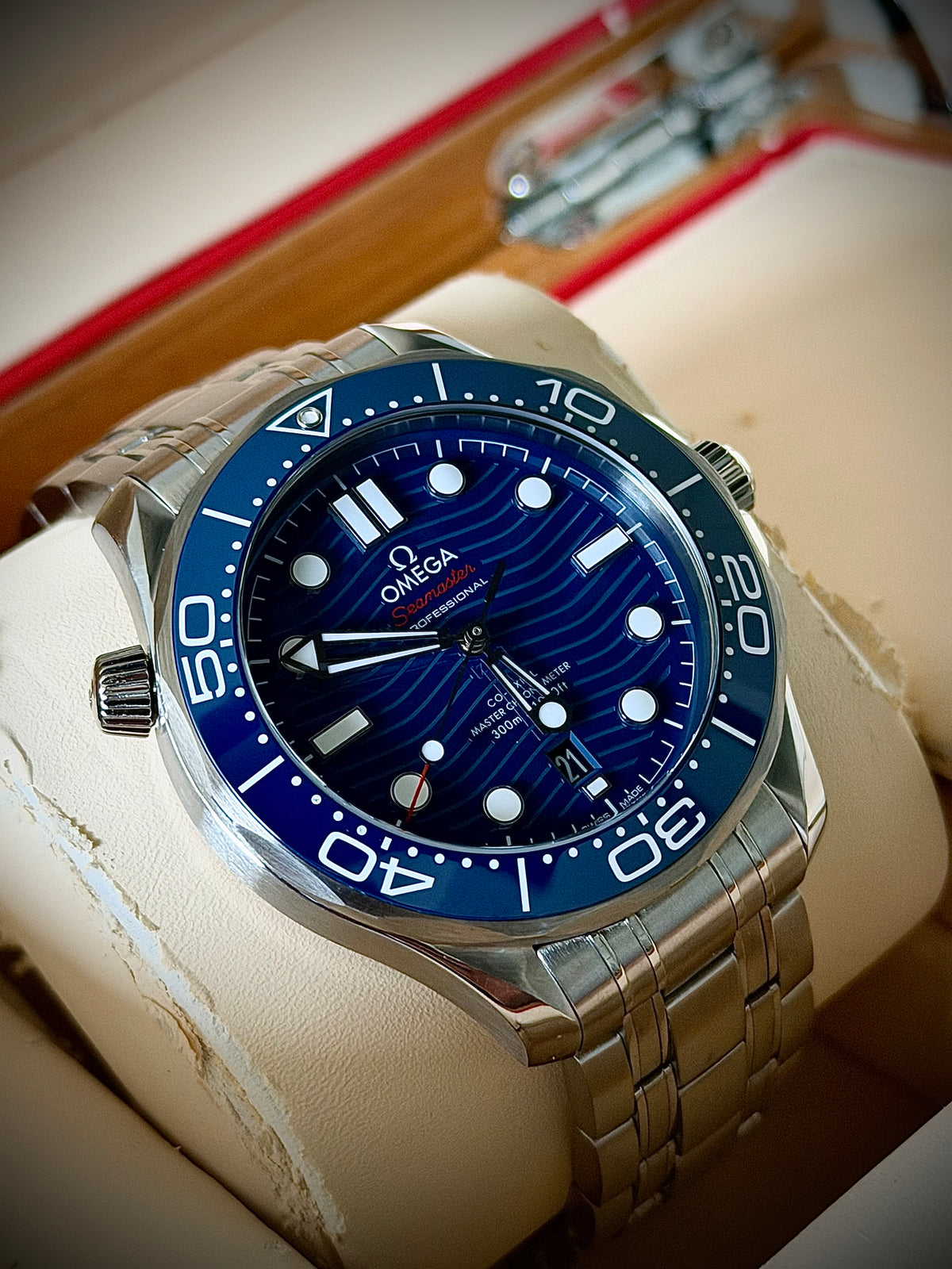 2024 OMEGA SEAMASTER DIVER 300M, 210.30.42.20.03.001, BLUE DIAL, STEEL BRACELET, FULL SET, INC GST