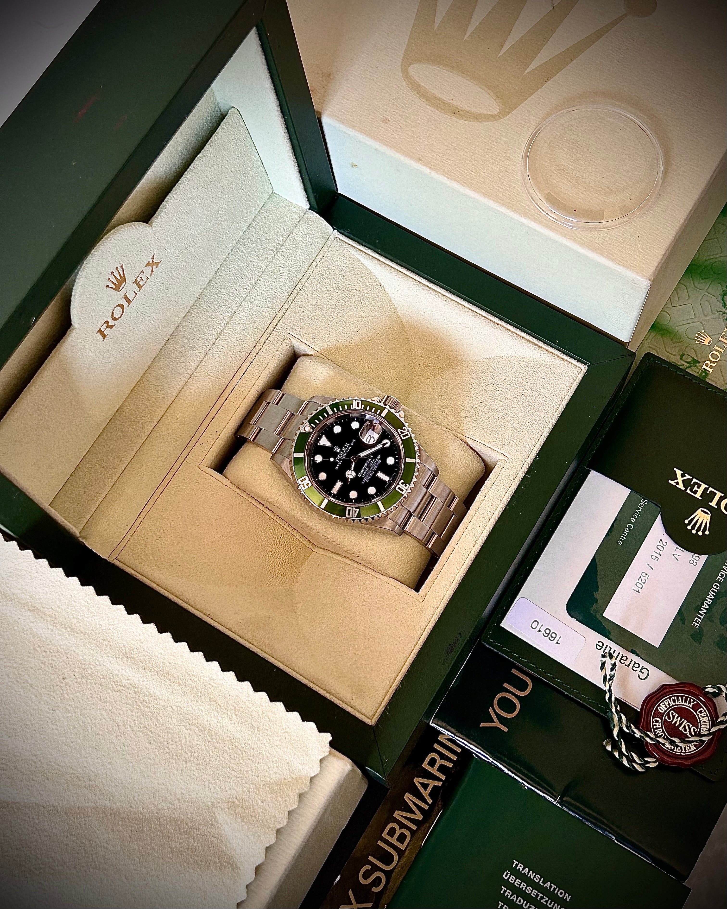 2007 ROLEX SUBMARINER DATE, KERMIT, 16610LV, FULL SET, WITH RSC, INC GST