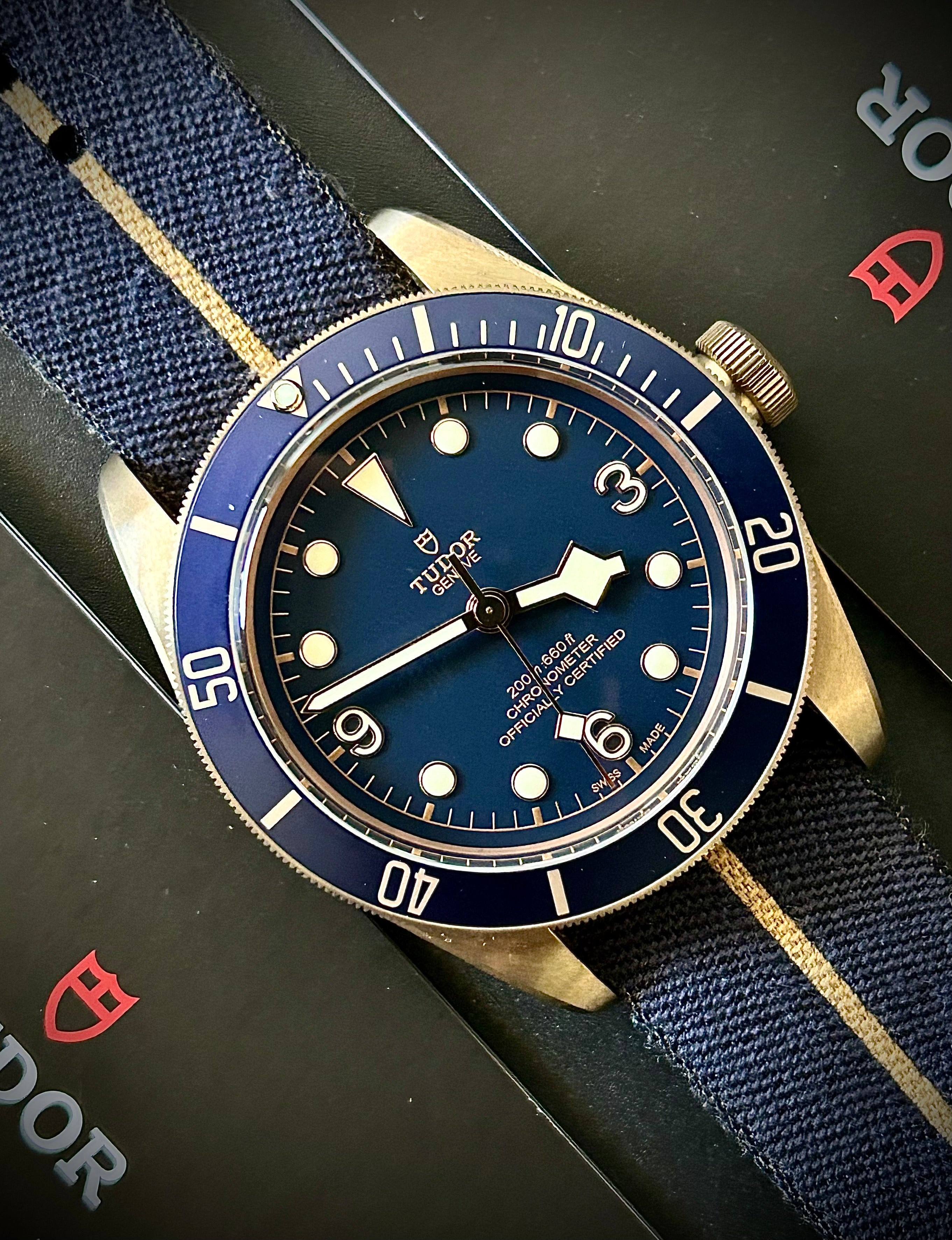 2018 TUDOR BLACK BAY BRONZE, BUCHERER BLUE, 79250BB, FULL SET, INC GST