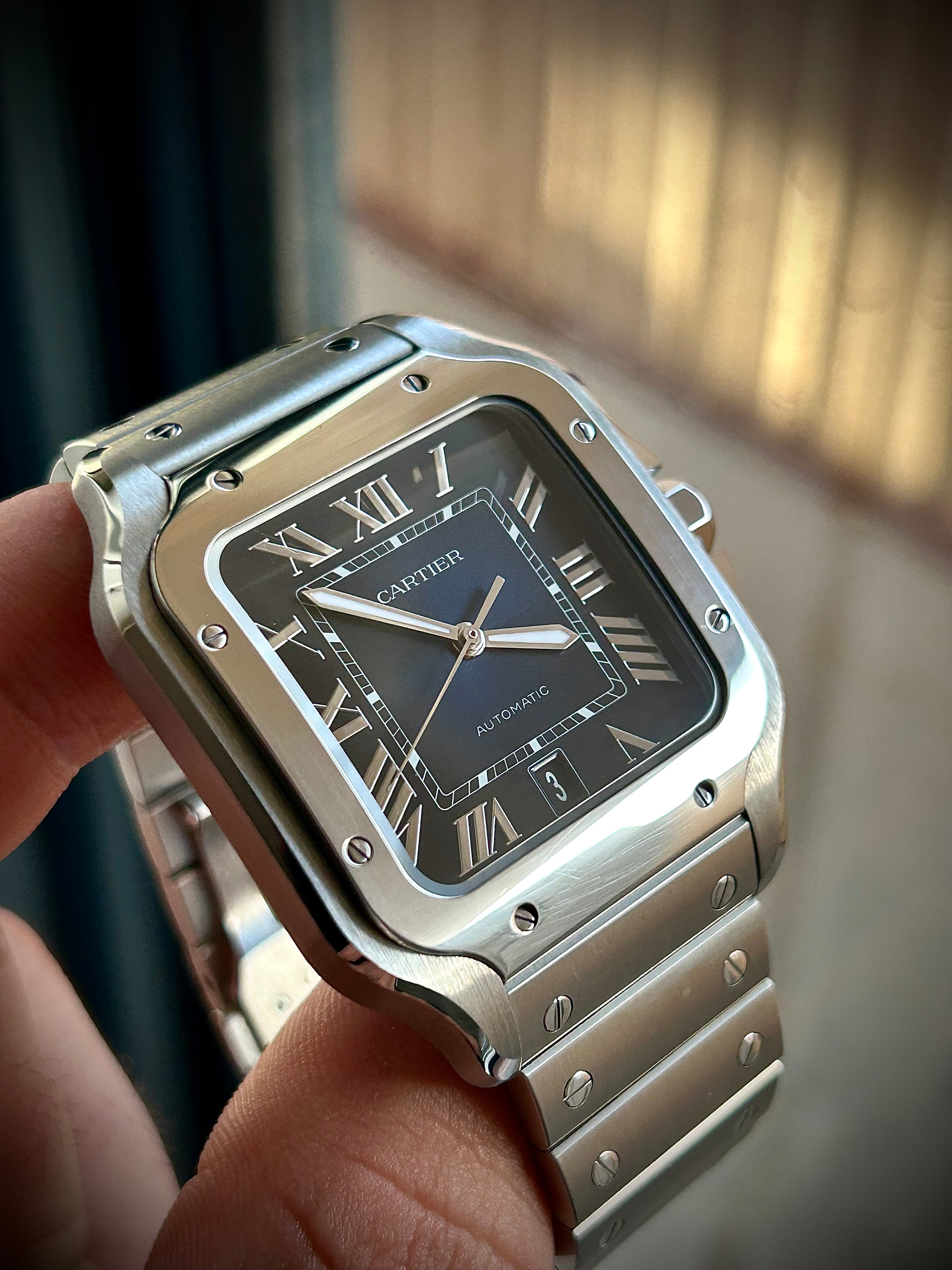 2022 CARTIER SANTOS DE CARTIER LARGE, BLUE DIAL, WSSA0030, FULL SET, INC GST